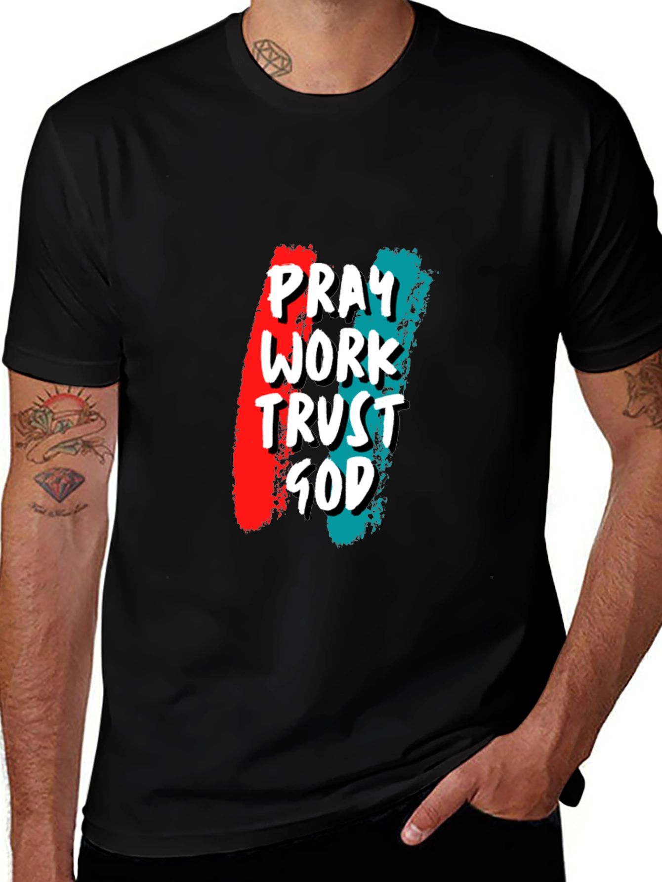 Pray Work Trust God Black Tee