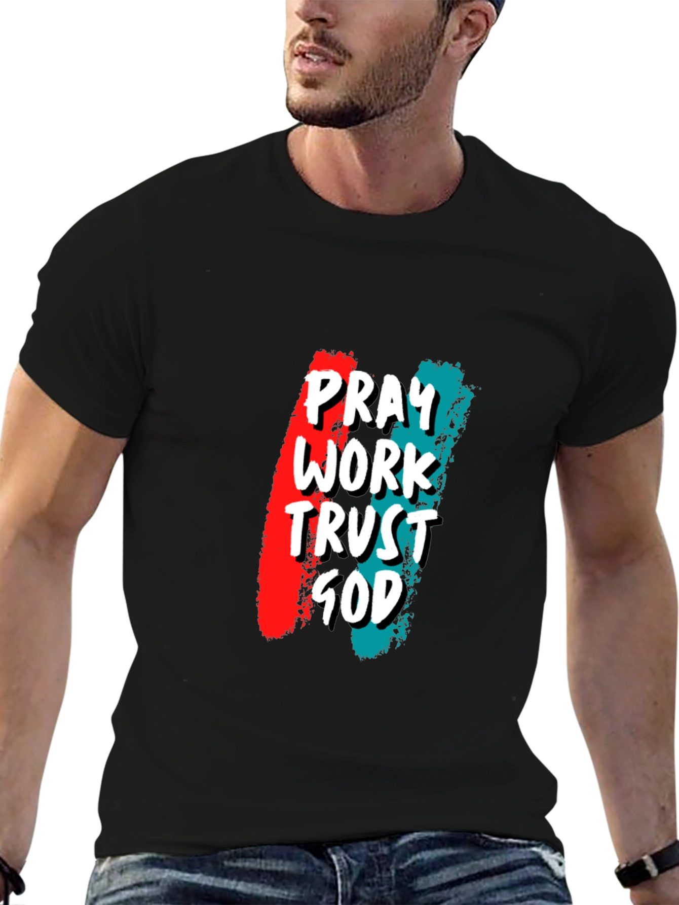 Pray Work Trust God Black Tee