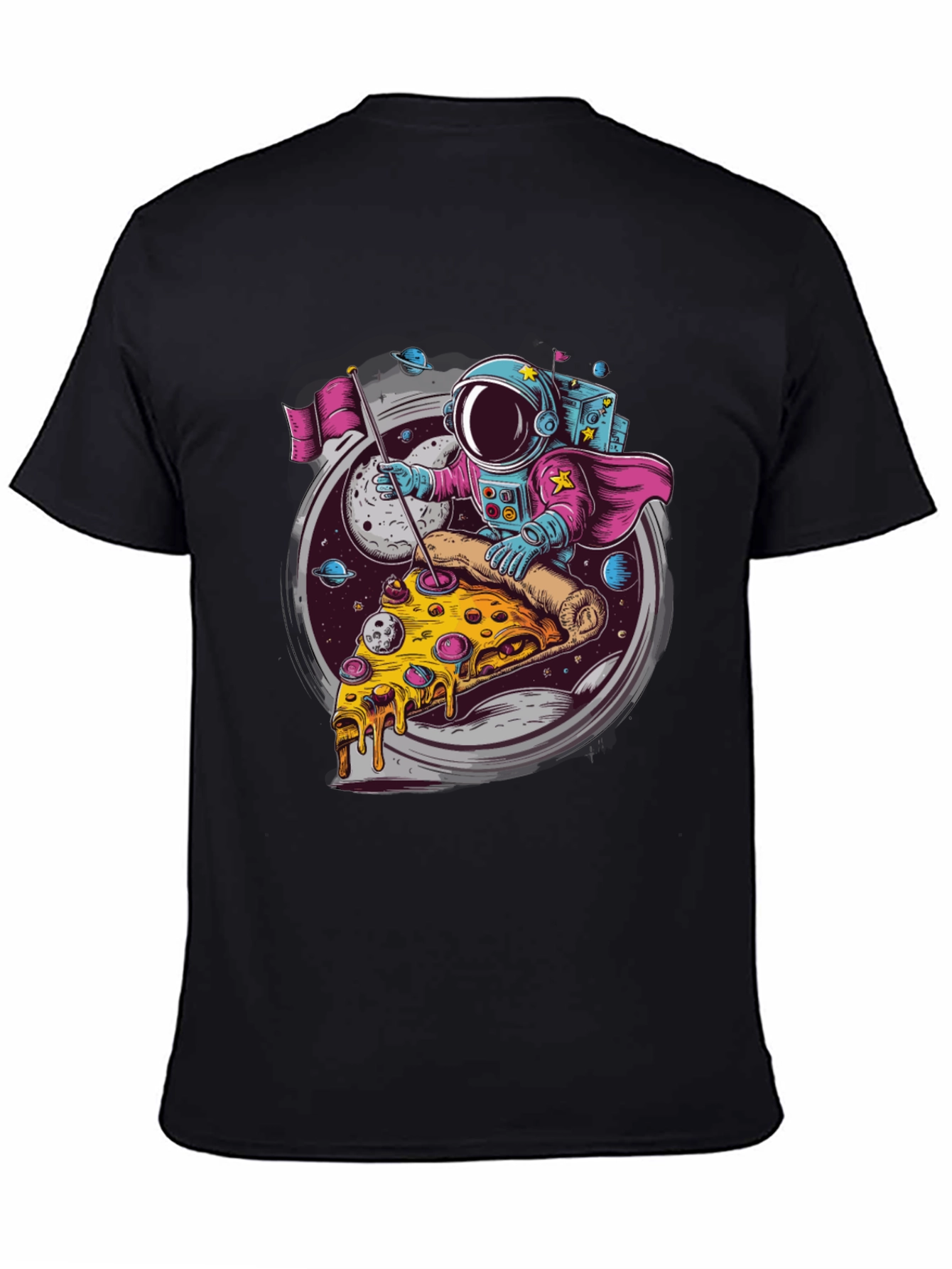 Astronaut Pizza Rider Black T-Shirt