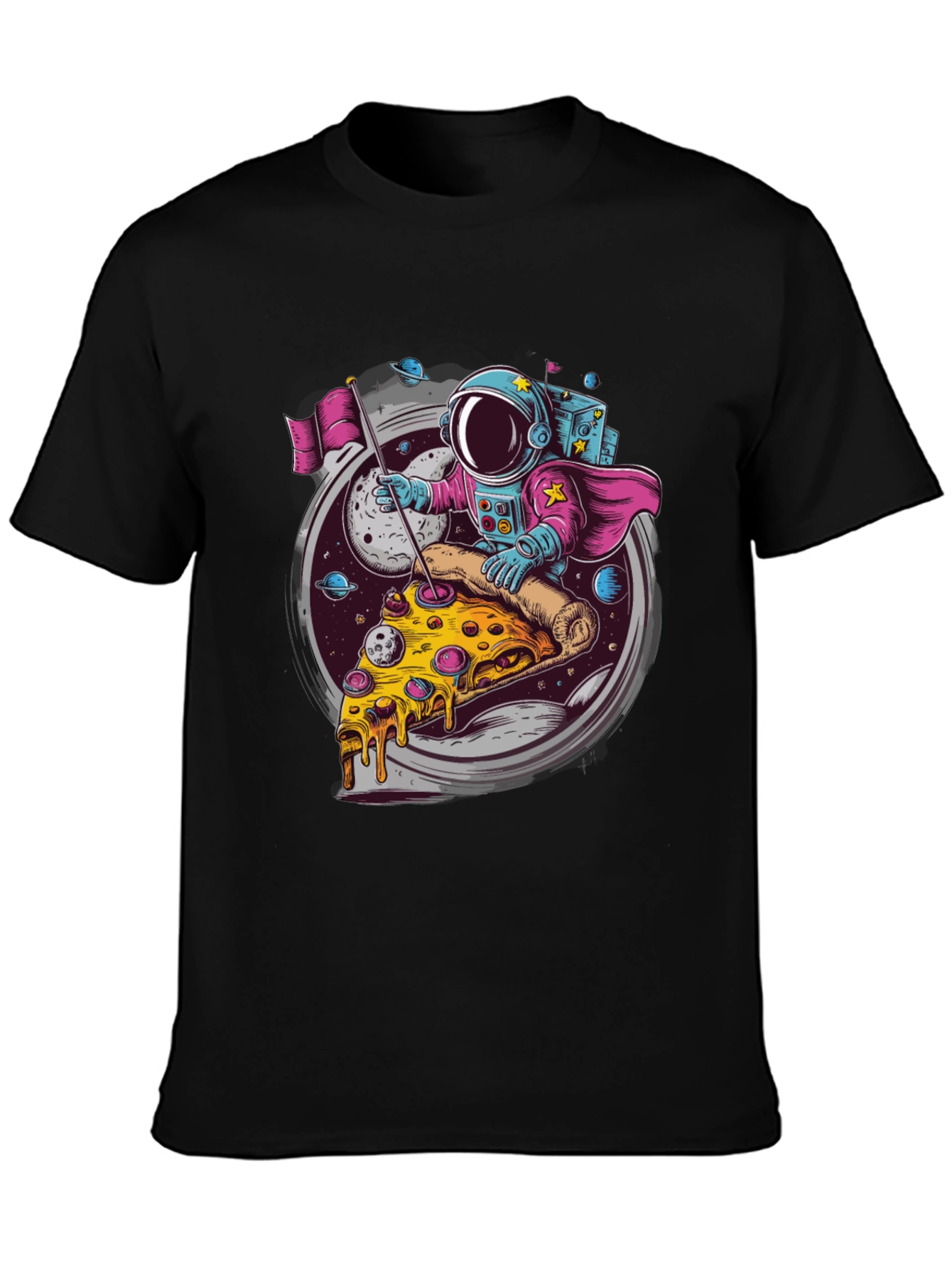 Astronaut Pizza Rider Black T-Shirt