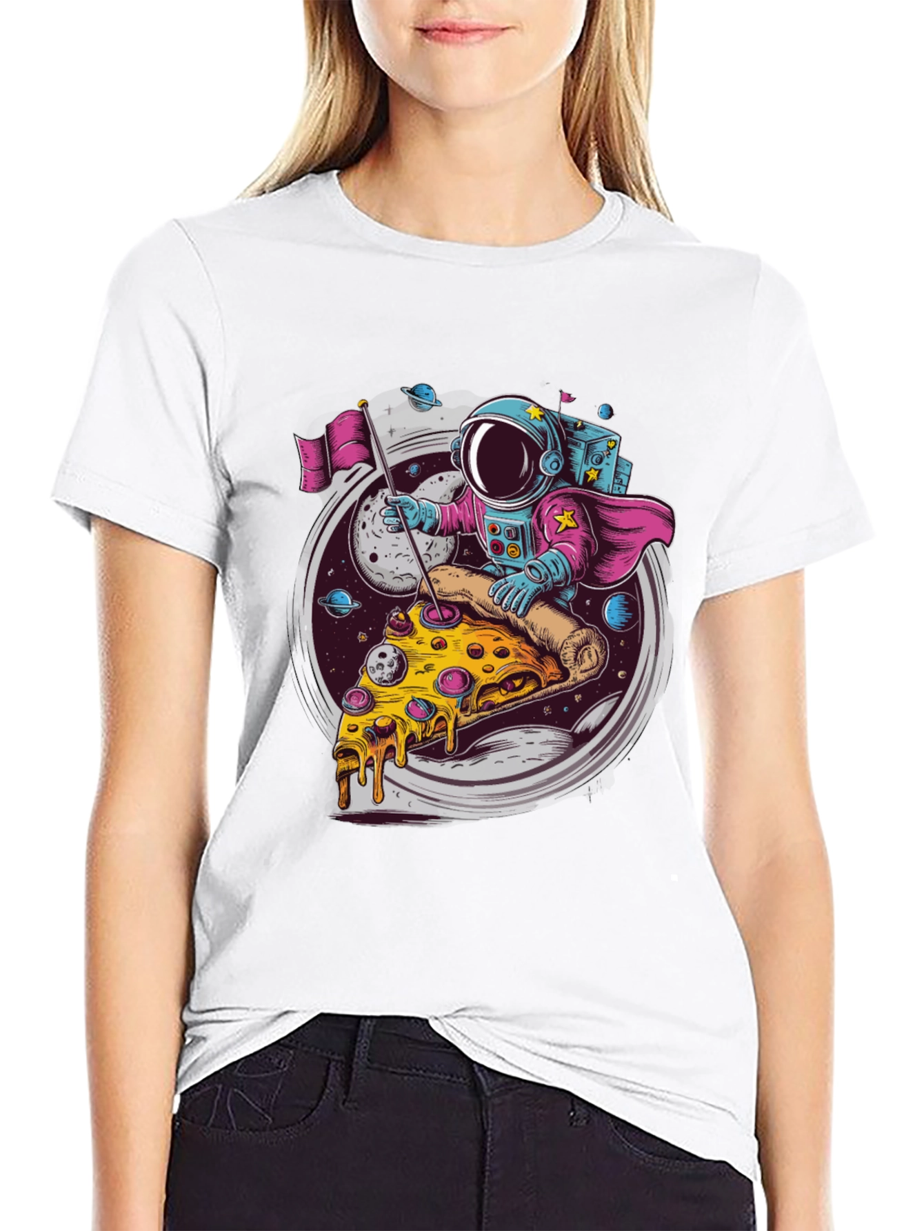Astronaut Pizza Rider Black T-Shirt