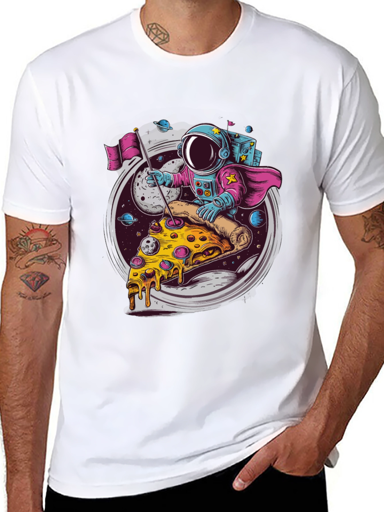 Astronaut Pizza Rider Black T-Shirt