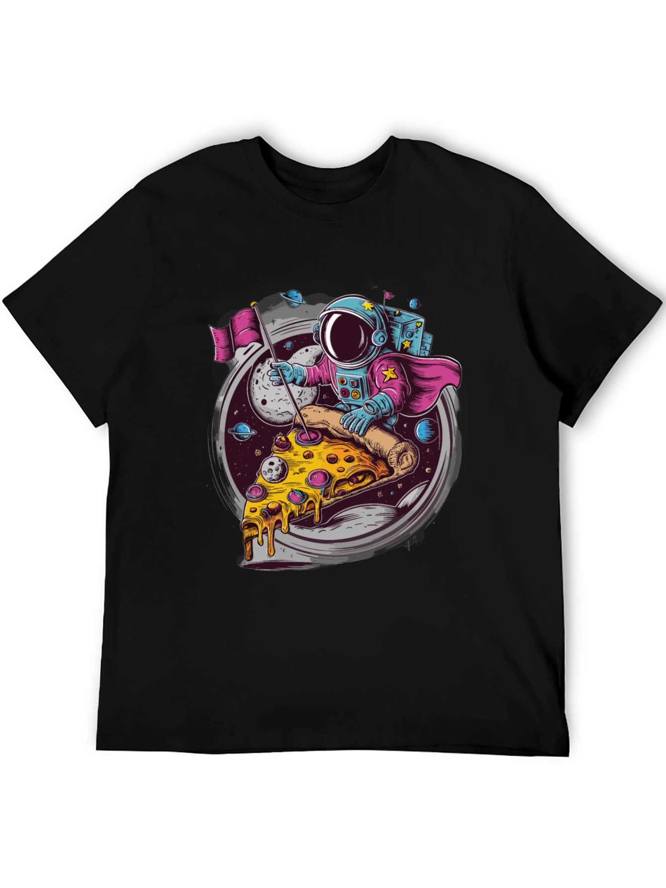 Astronaut Pizza Rider Black T-Shirt