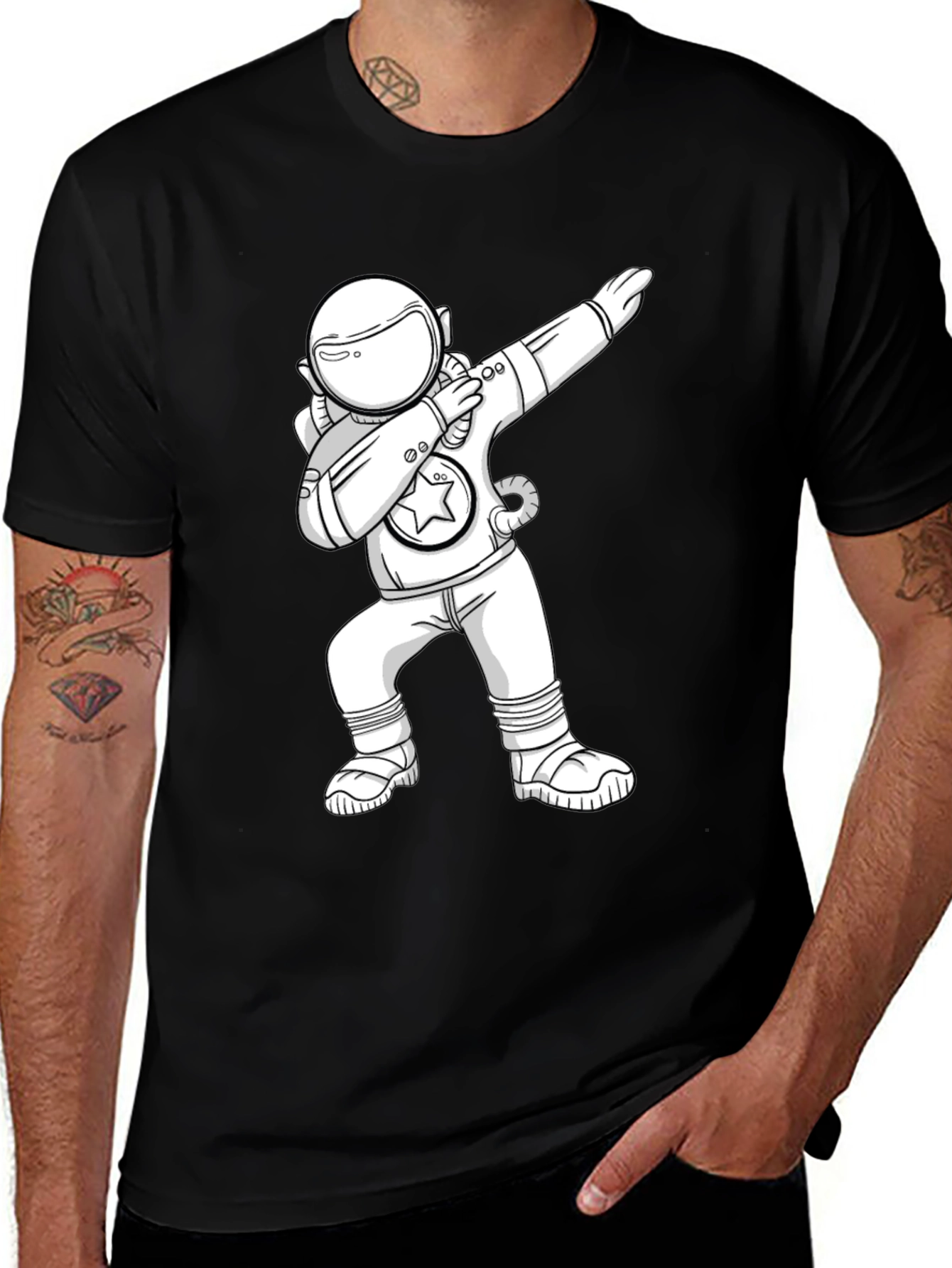 Dabbing Astronaut Graphic T-Shirt - Black