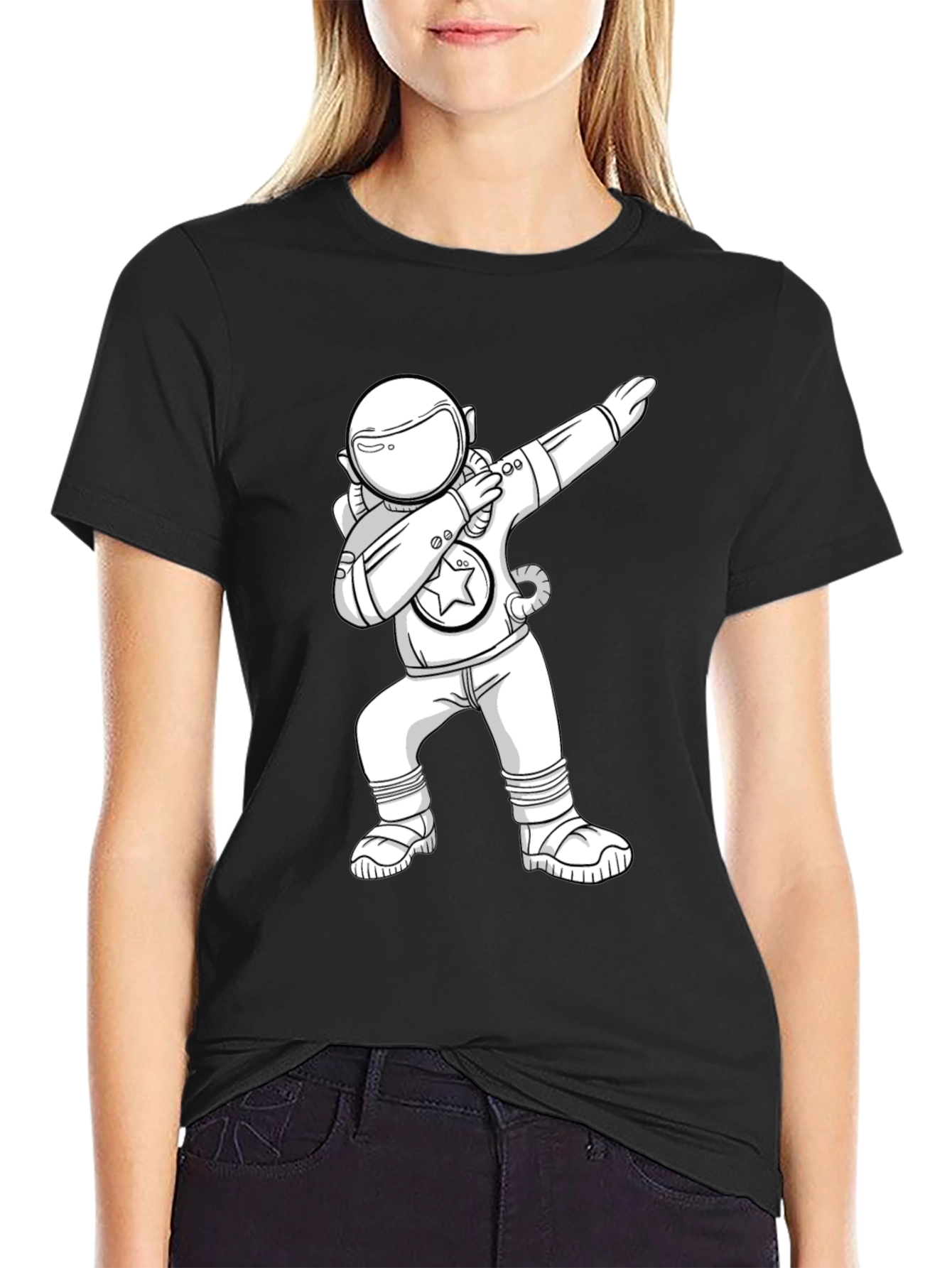 Dabbing Astronaut Graphic T-Shirt - Black