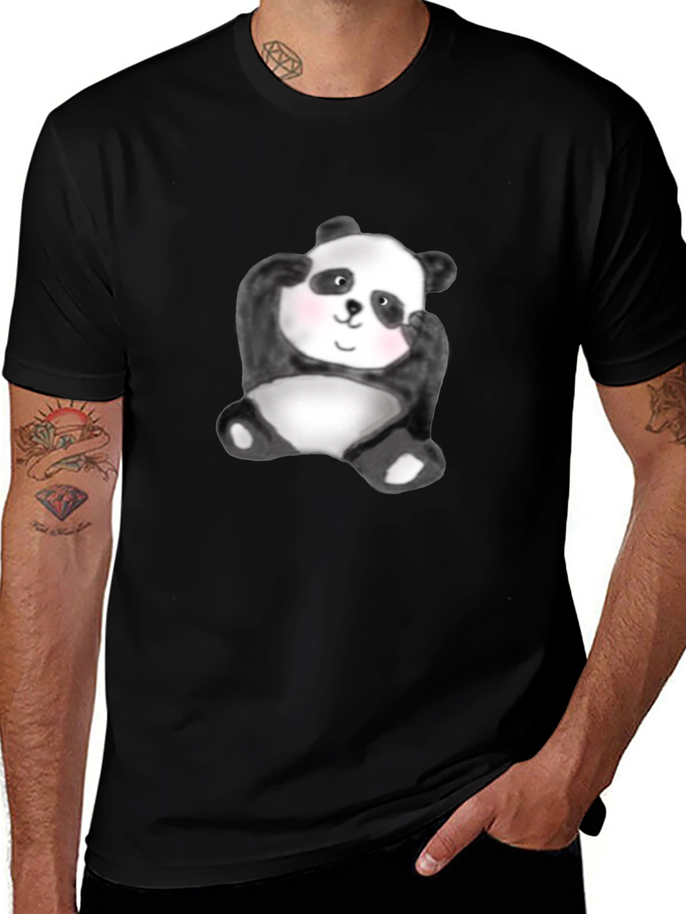 Cute Panda Graphic Tee - Black