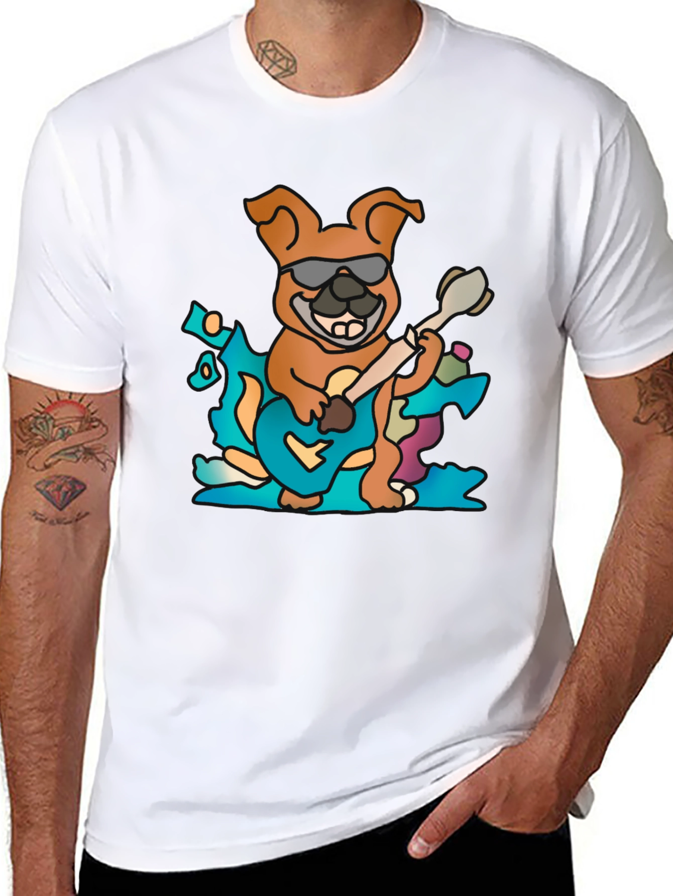 Cool Dog Guitarist Black T-Shirt