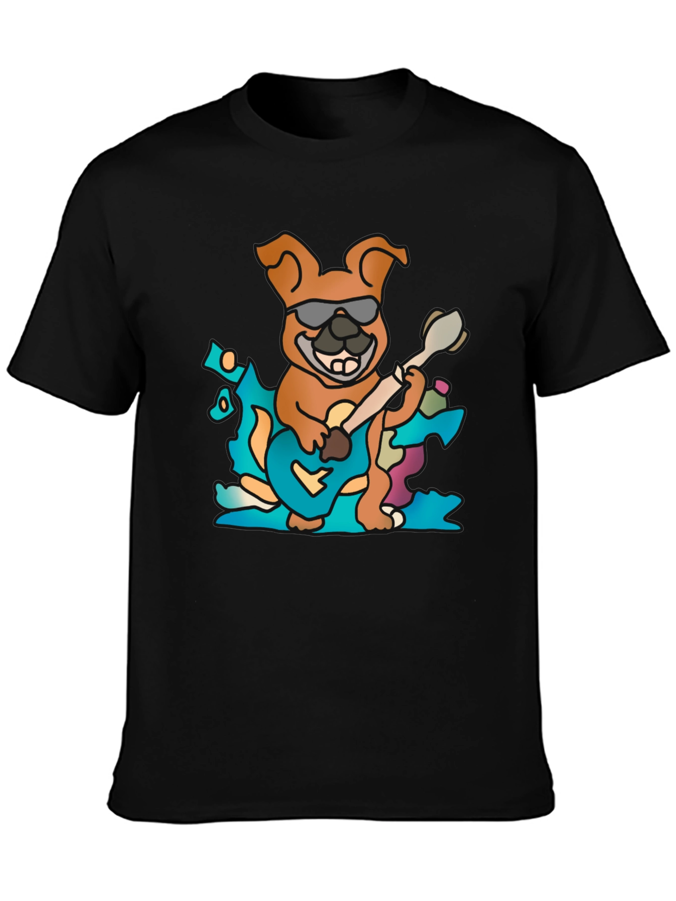 Cool Dog Guitarist Black T-Shirt
