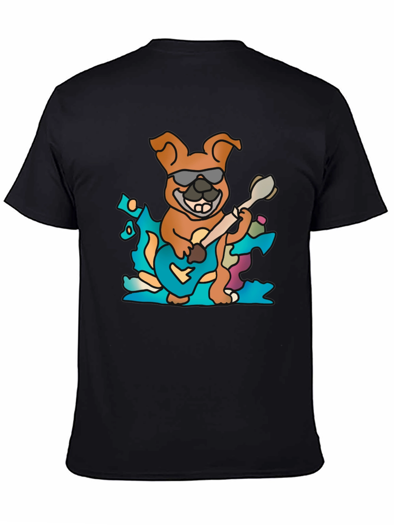 Cool Dog Guitarist Black T-Shirt