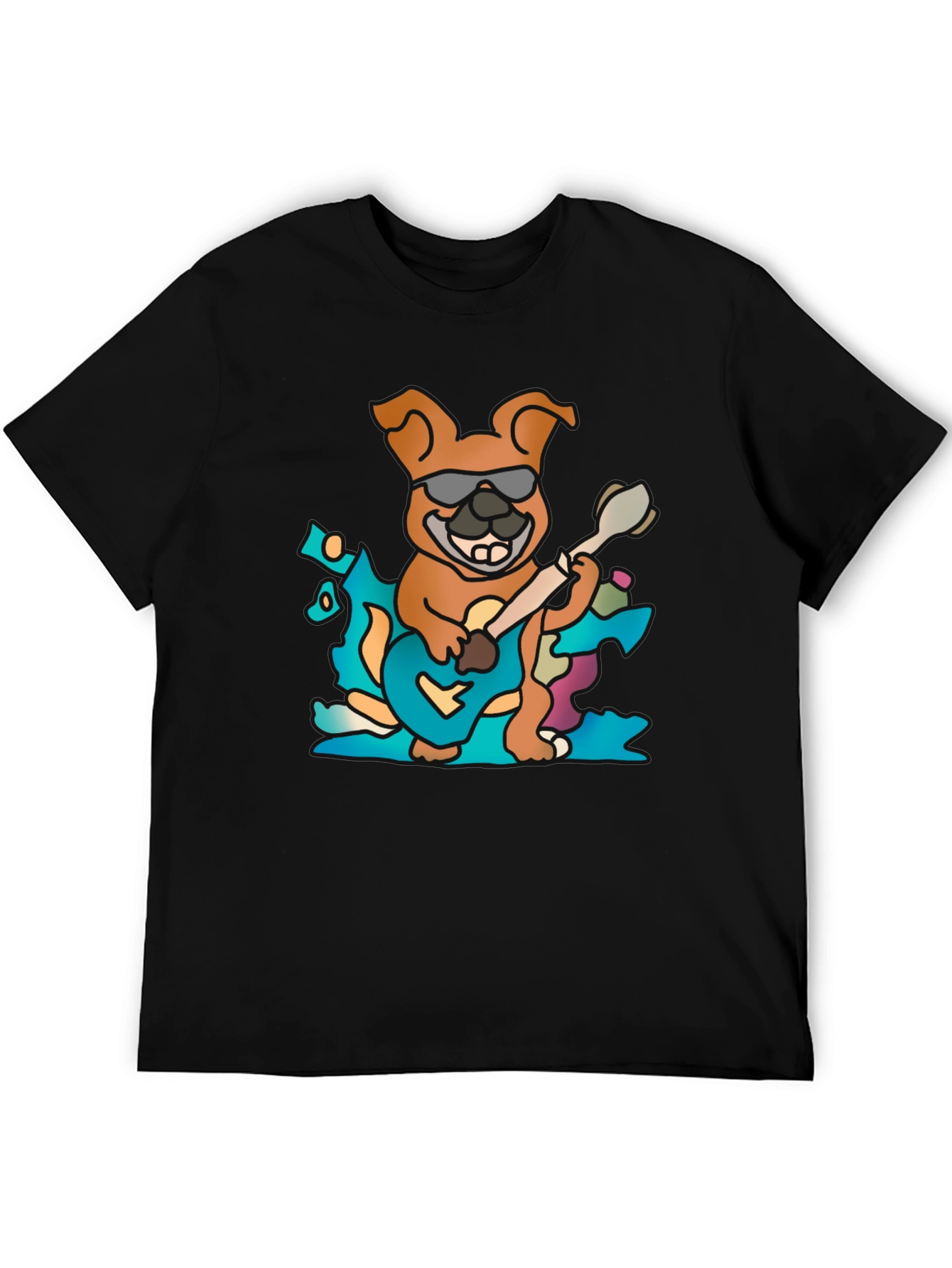 Cool Dog Guitarist Black T-Shirt