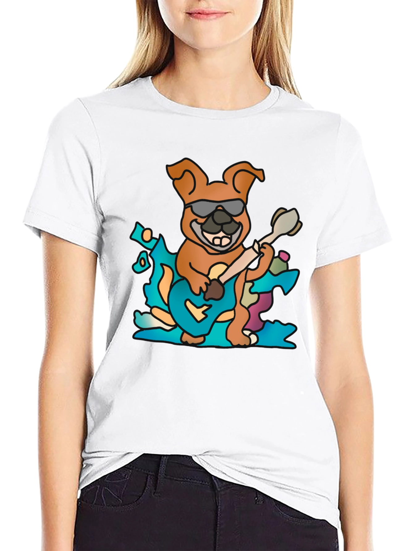 Cool Dog Guitarist Black T-Shirt