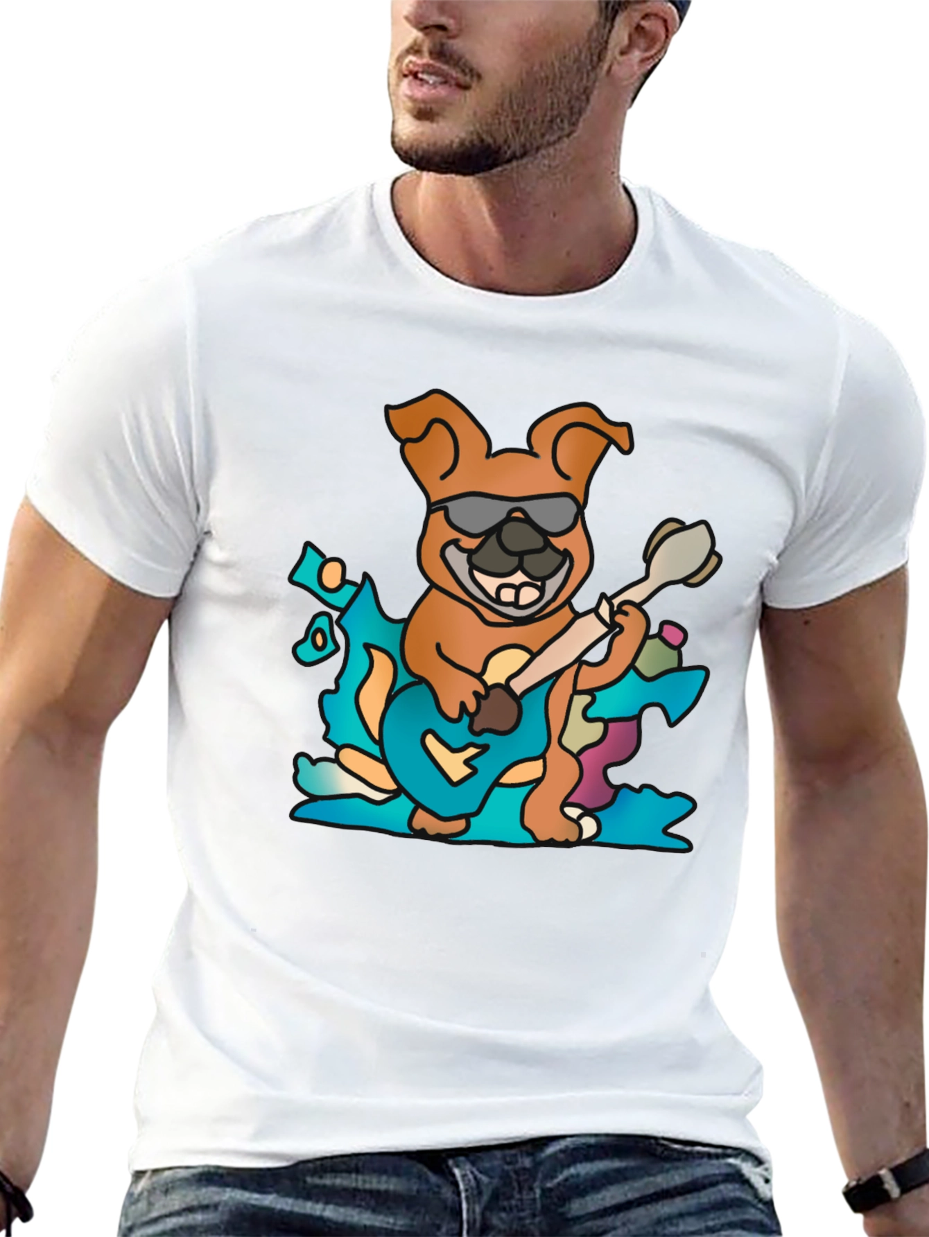 Cool Dog Guitarist Black T-Shirt