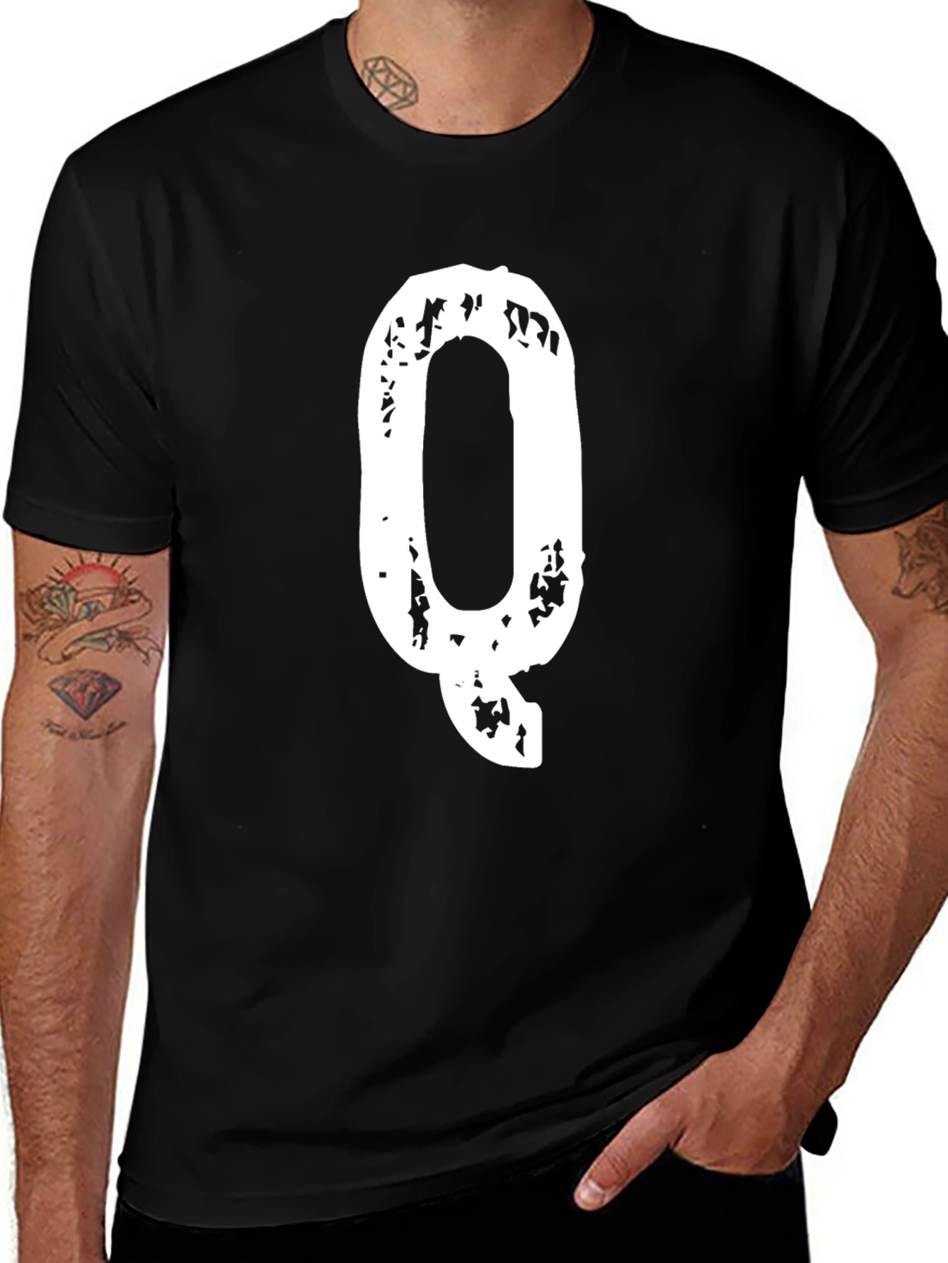 Letter Q Graphic Tee - Mens Black T-Shirt