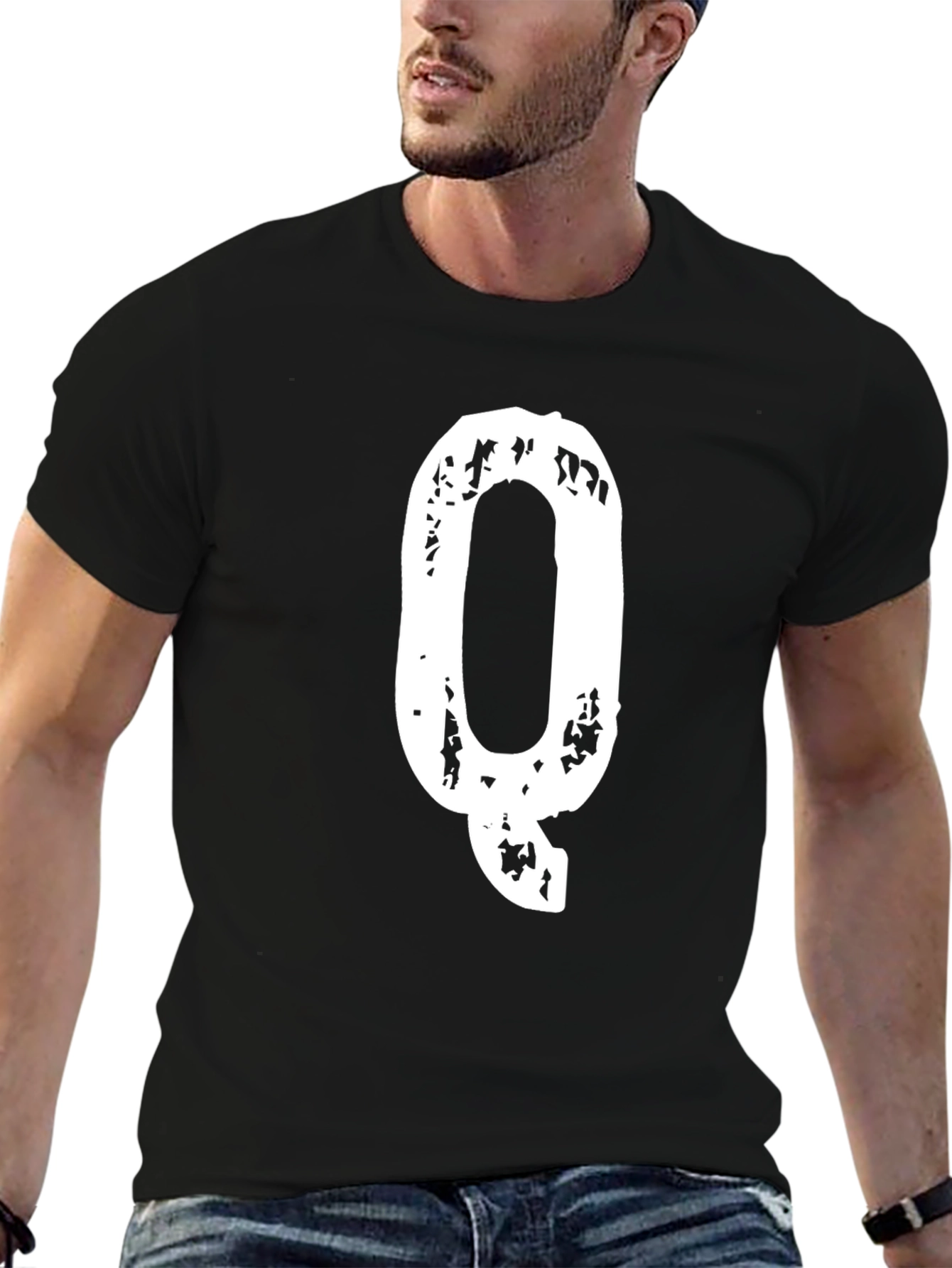 Letter Q Graphic Tee - Mens Black T-Shirt
