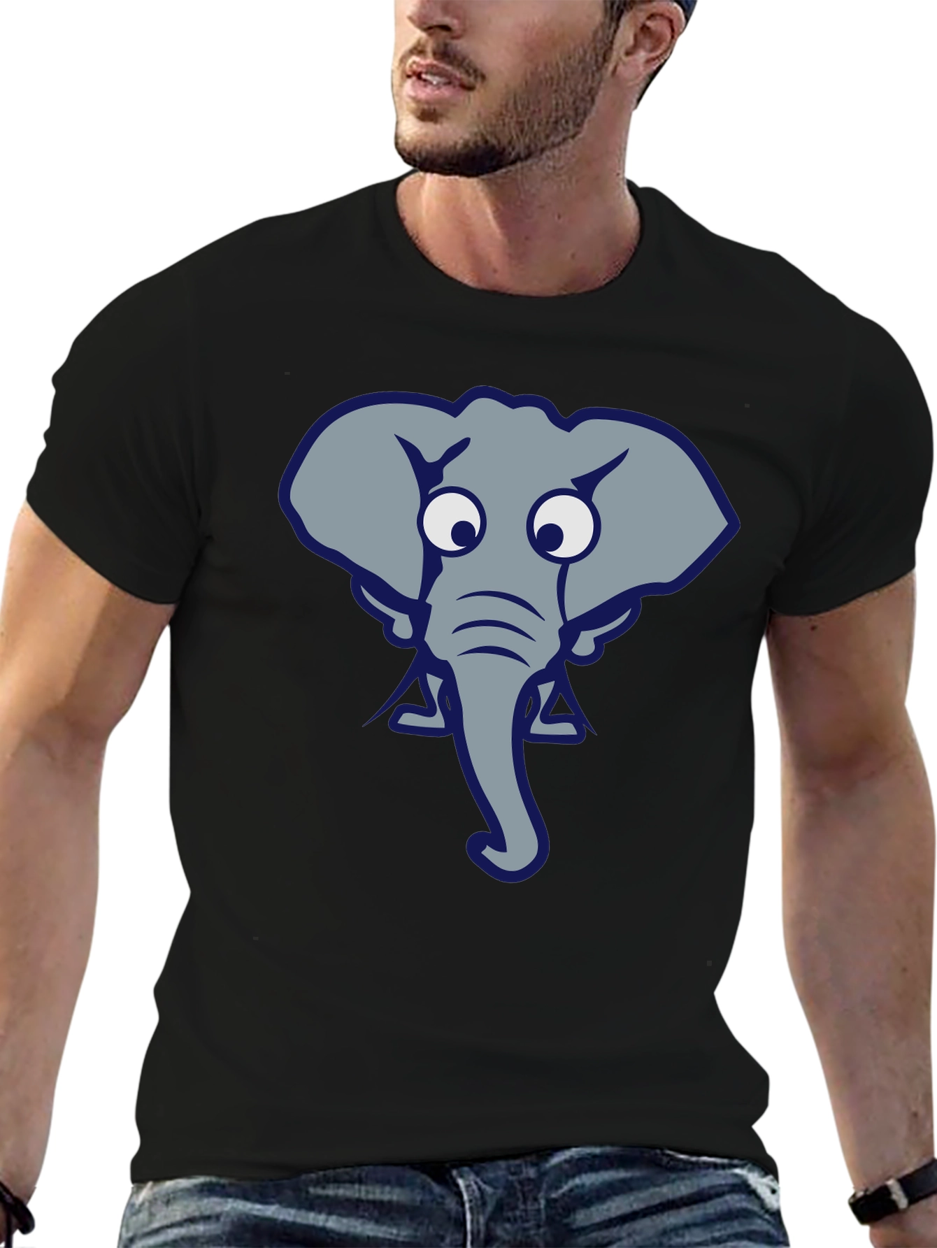 Funny Elephant Graphic Tee - Black Cotton T-Shirt