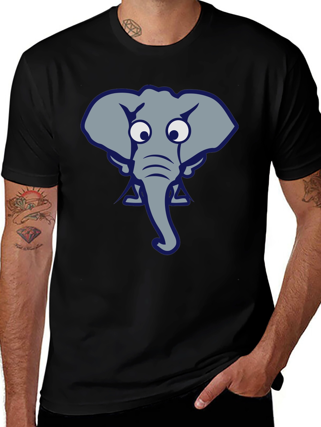 Funny Elephant Graphic Tee - Black Cotton T-Shirt