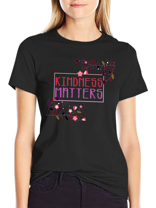 Kindness Matters Floral Graphic Black T-Shirt