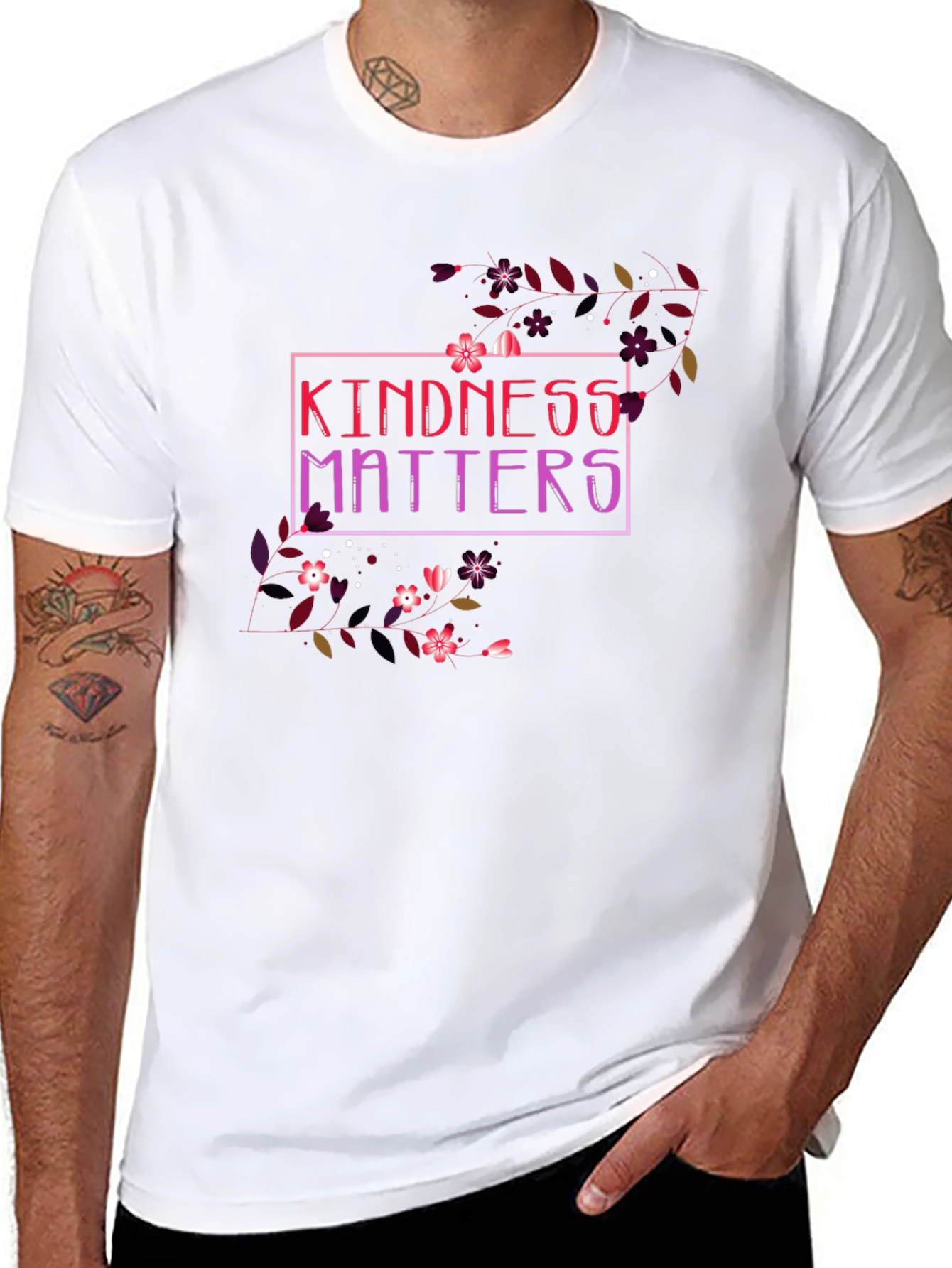Kindness Matters Floral Graphic Black T-Shirt
