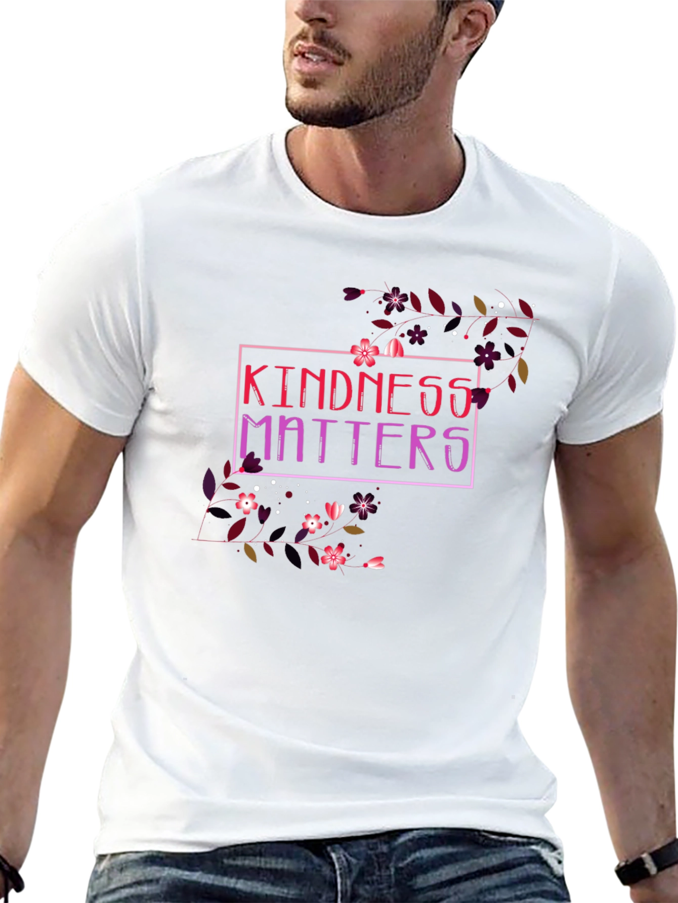 Kindness Matters Floral Graphic Black T-Shirt