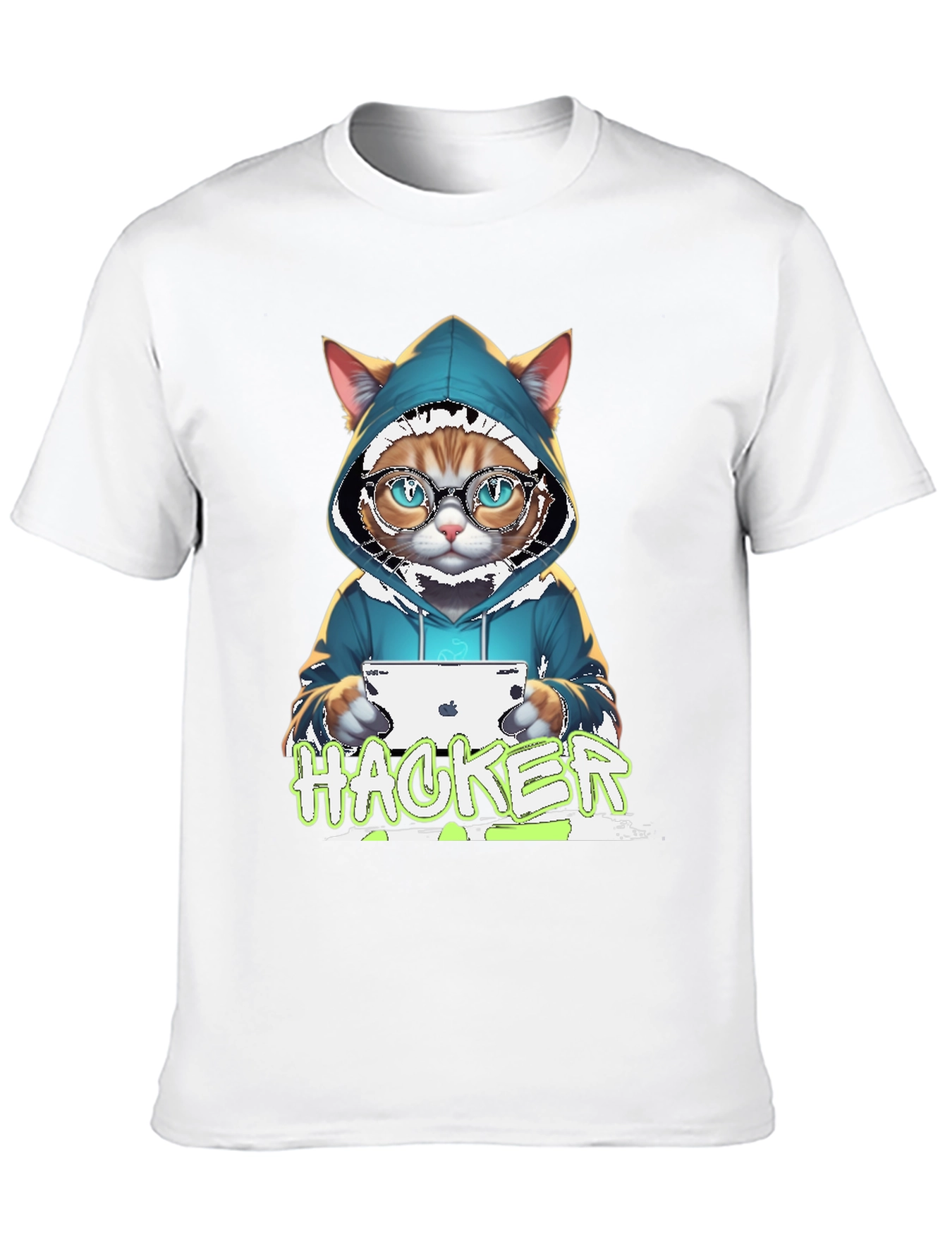 Hacker Cat Graphic Tee - Novelty T-Shirt