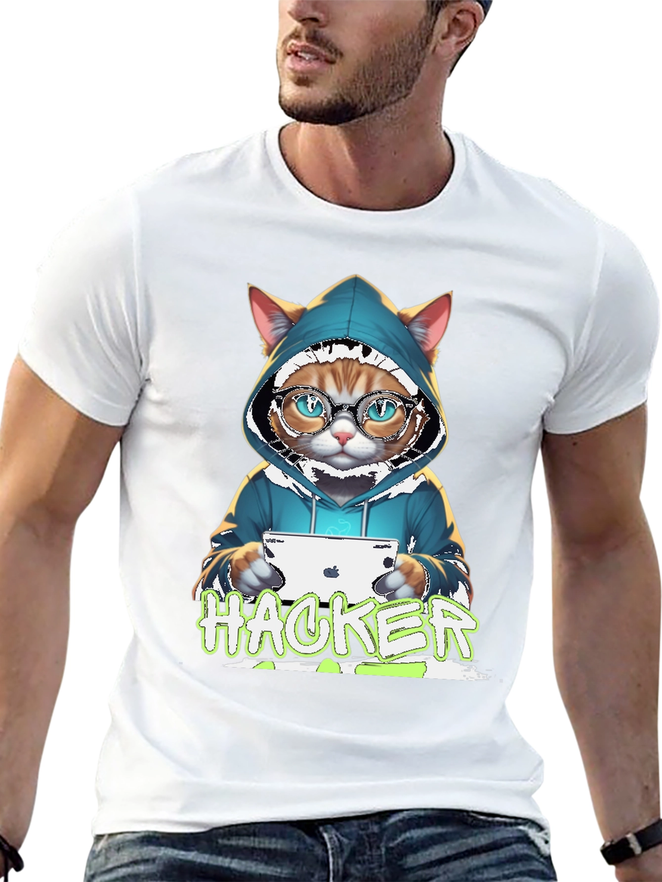 Hacker Cat Graphic Tee - Novelty T-Shirt
