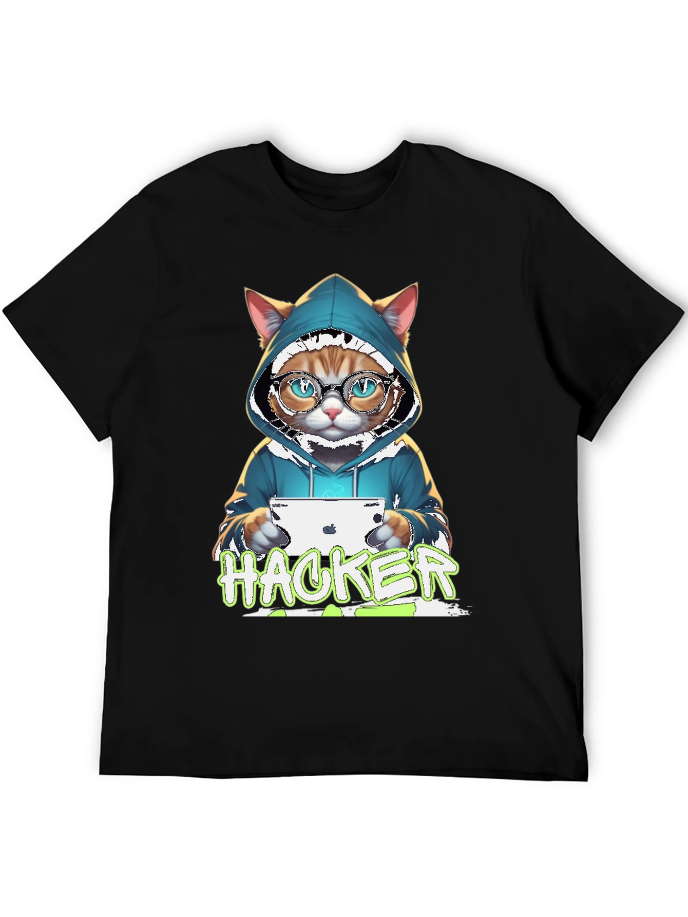 Hacker Cat Graphic Tee - Novelty T-Shirt