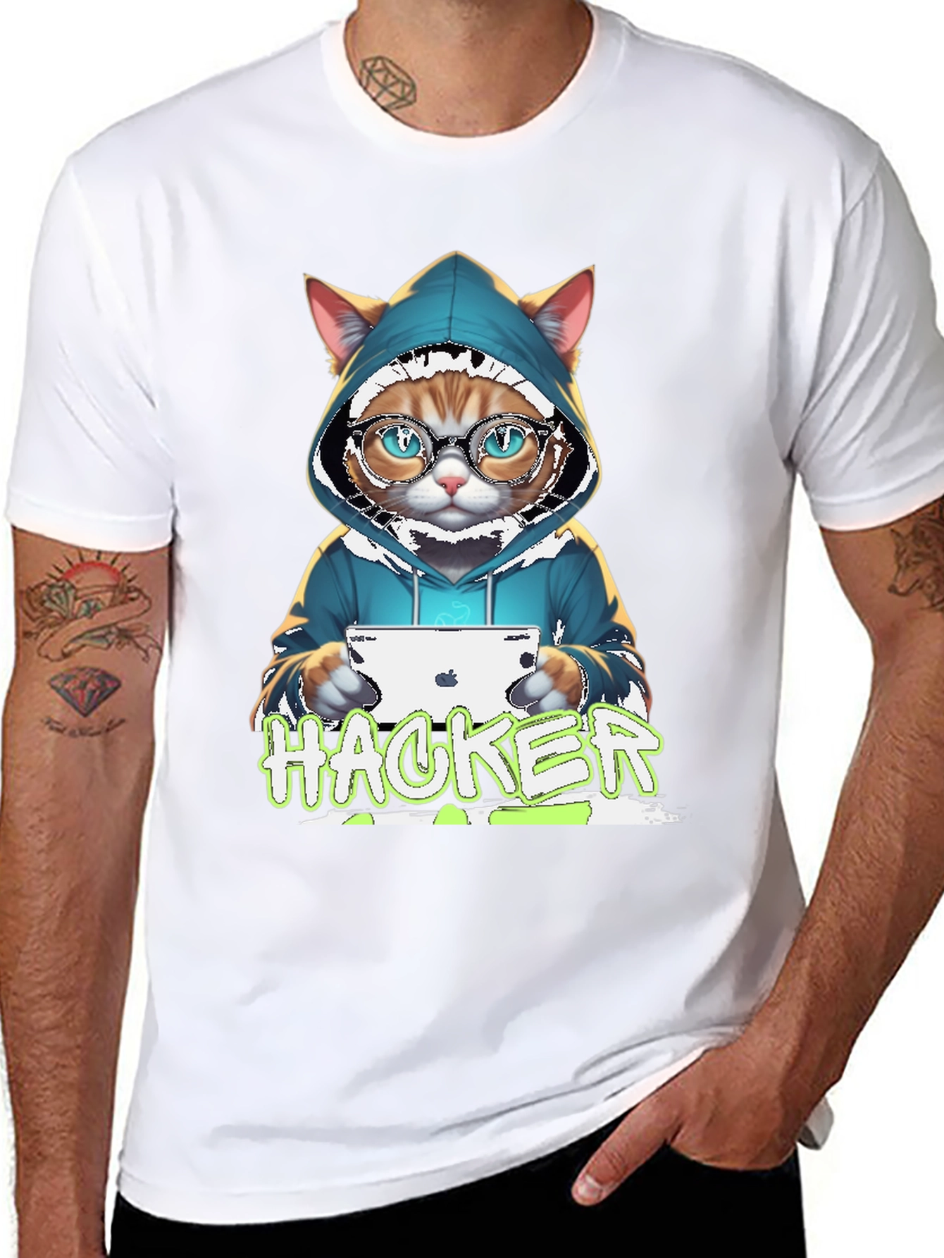 Hacker Cat Graphic Tee - Novelty T-Shirt