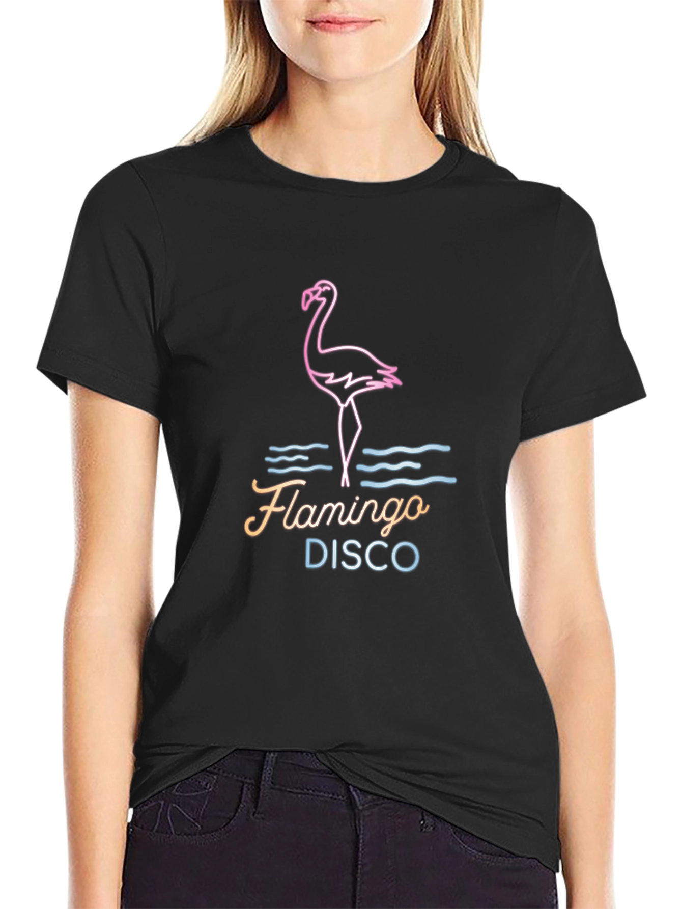Flamingo Disco Graphic Tee - Neon Style