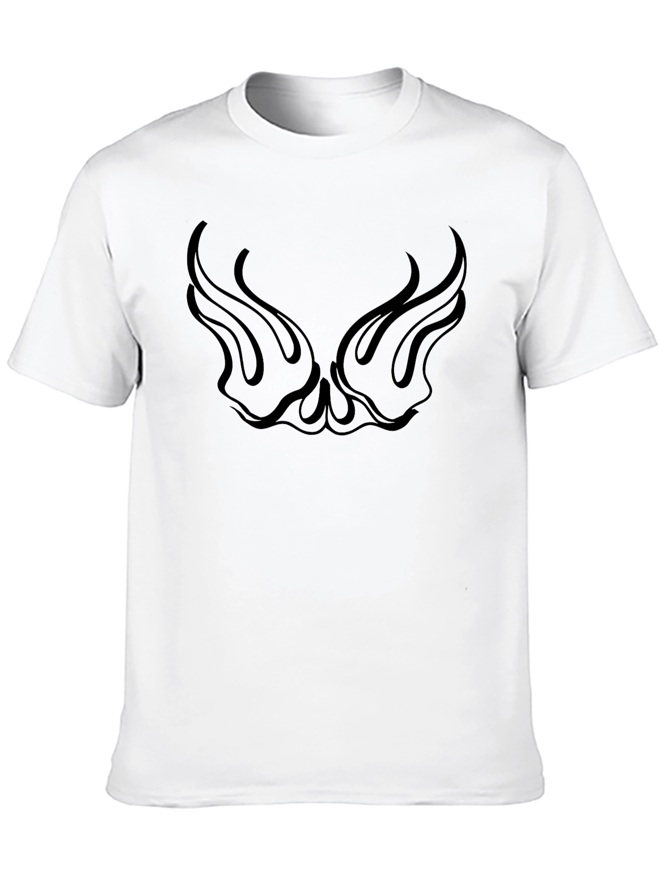 Black Graphic Tee with Wing Flame Design