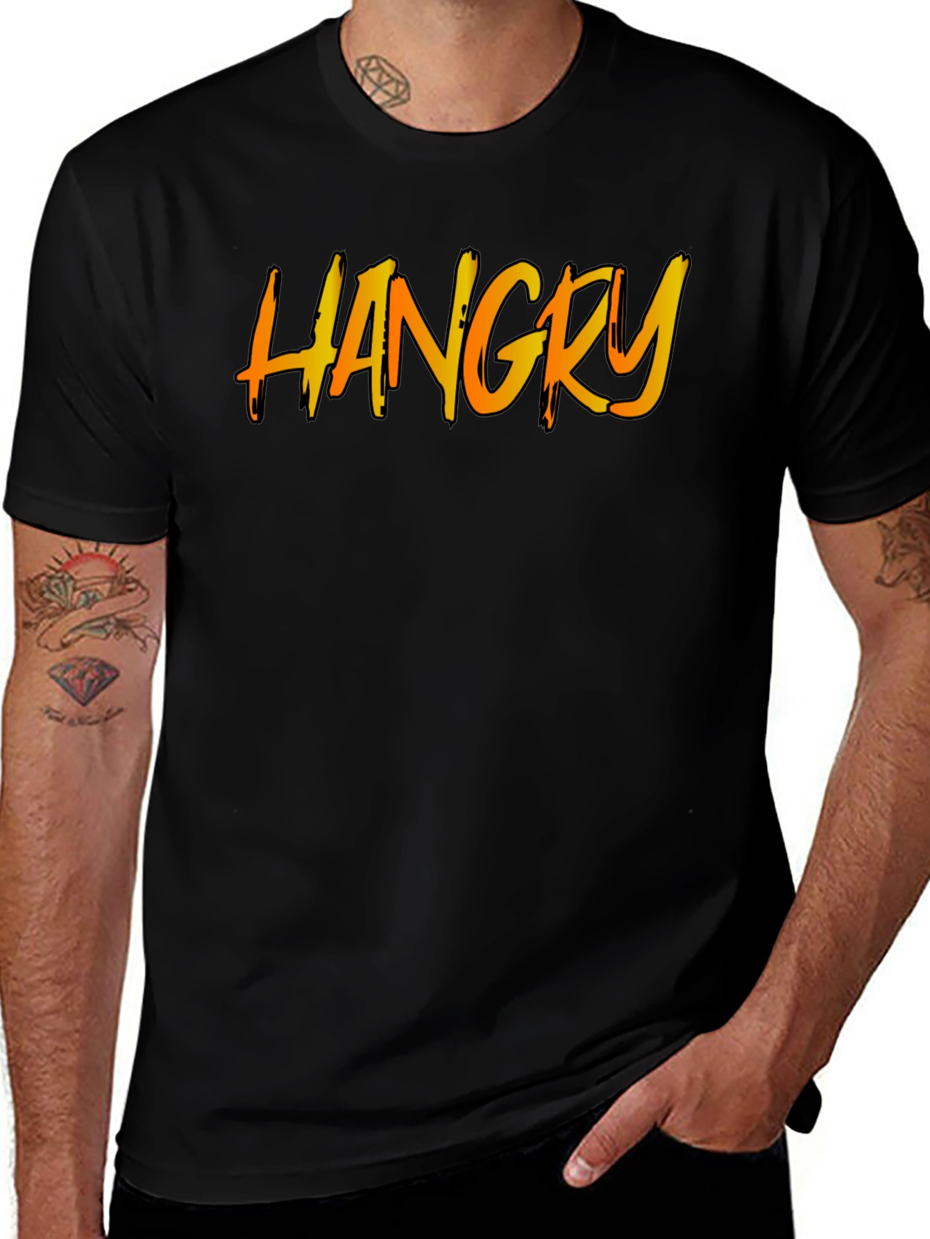 Hangry T-Shirt - Black Cotton Crew Neck