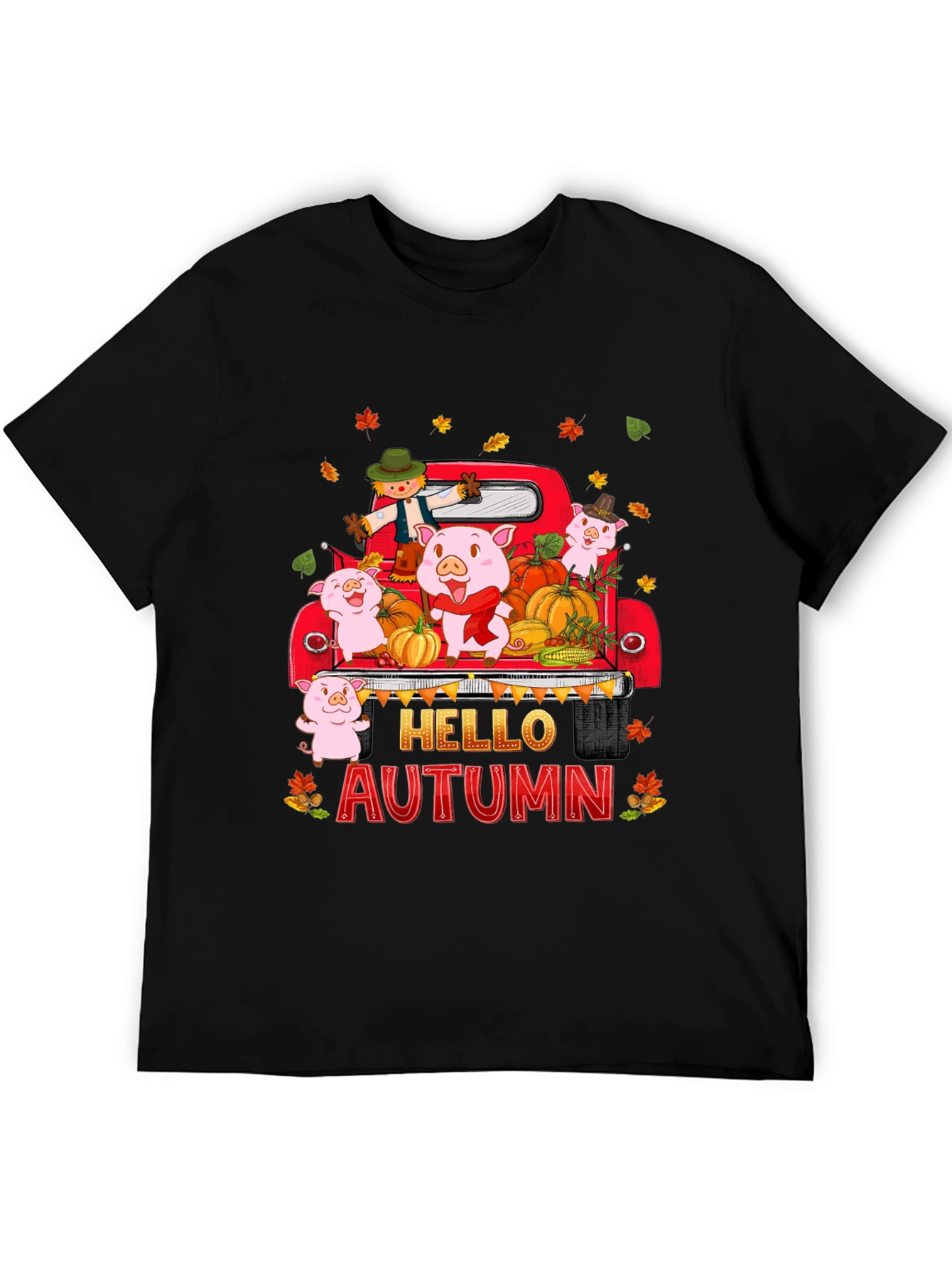 Hello Autumn Pig Truck Graphic T-Shirt