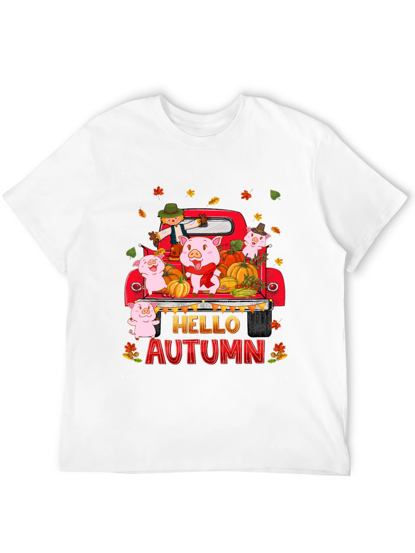 Hello Autumn Pig Truck Graphic T-Shirt