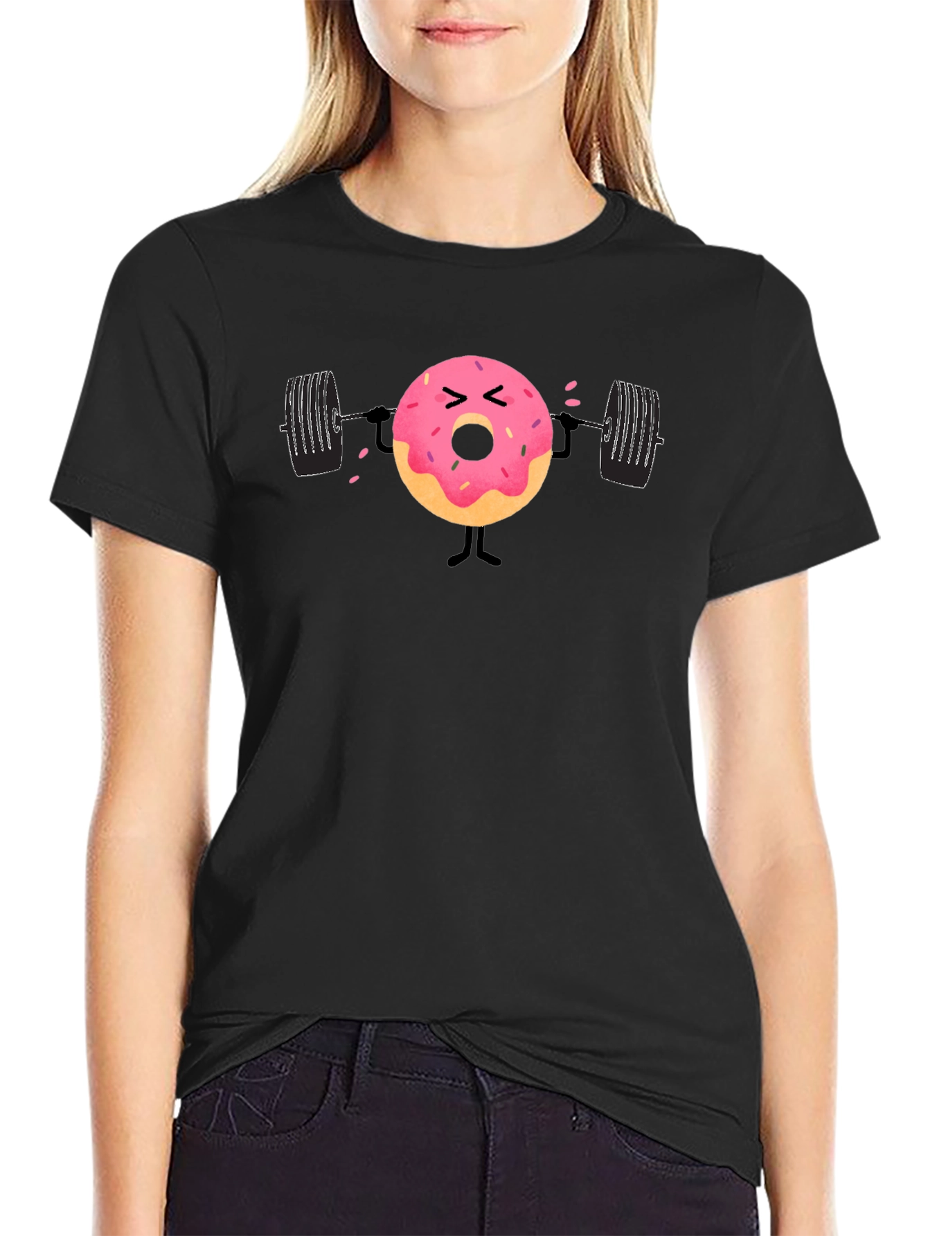 Donut Weightlifting Funny Black T-Shirt