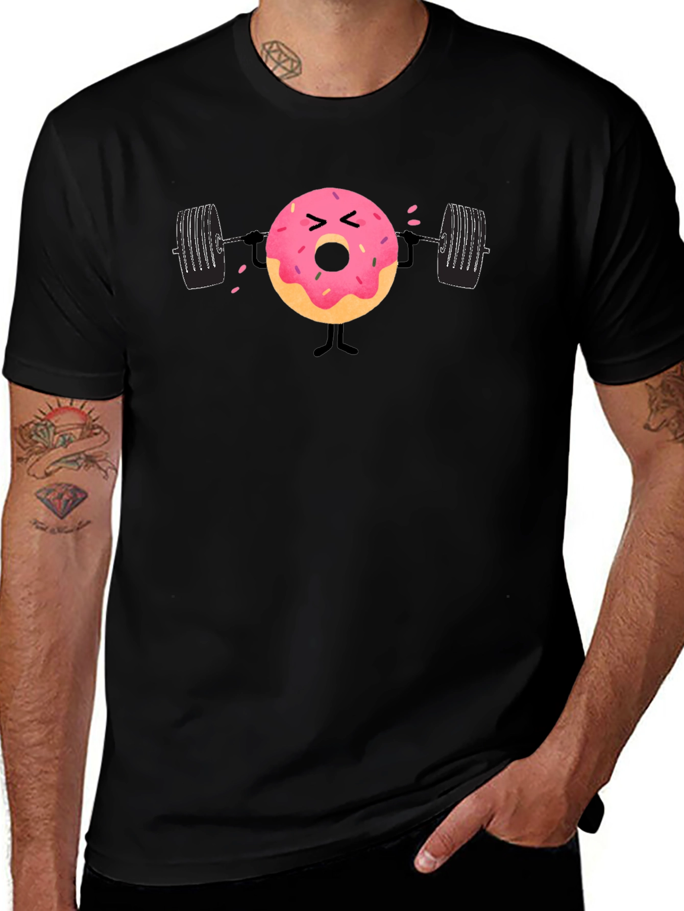 Donut Weightlifting Funny Black T-Shirt