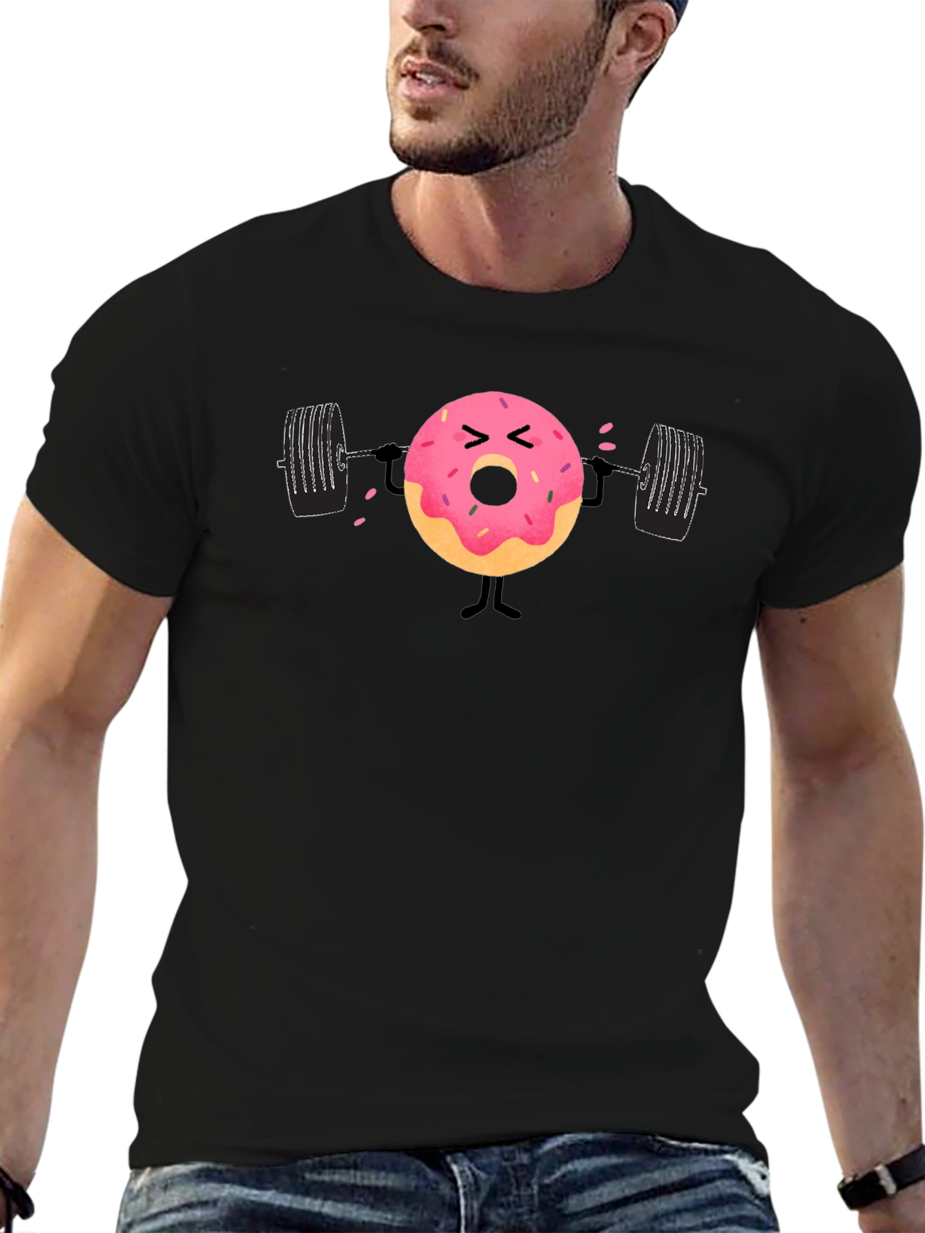 Donut Weightlifting Funny Black T-Shirt