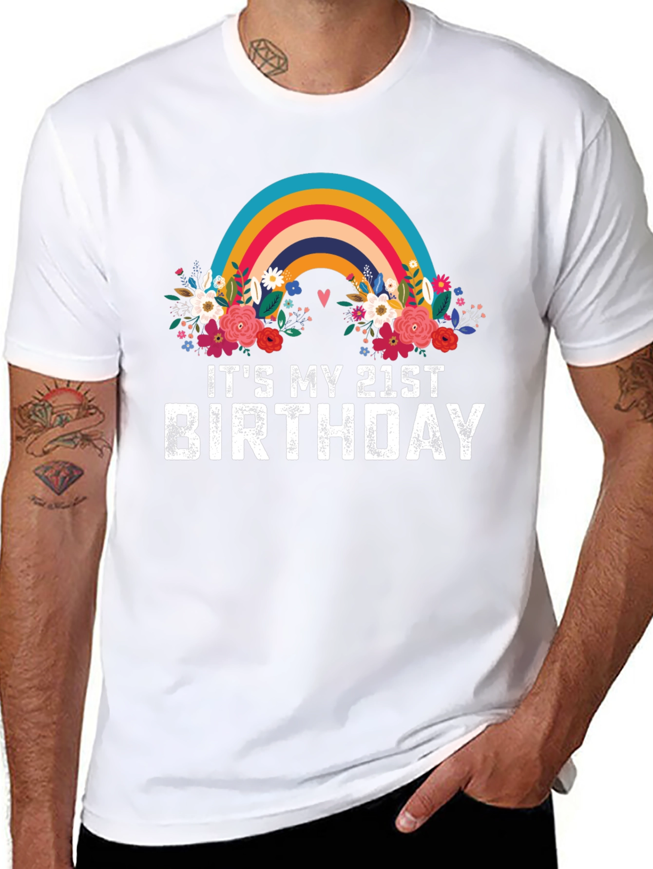Its My 21st Birthday Rainbow Floral T-Shirt