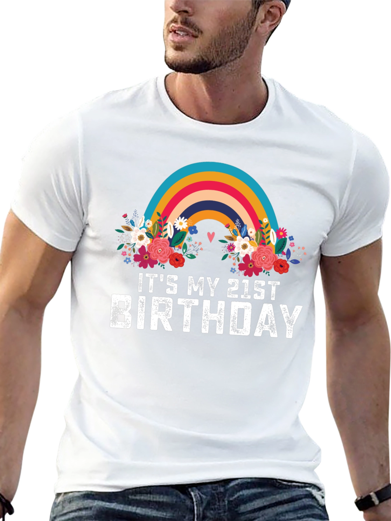 Its My 21st Birthday Rainbow Floral T-Shirt