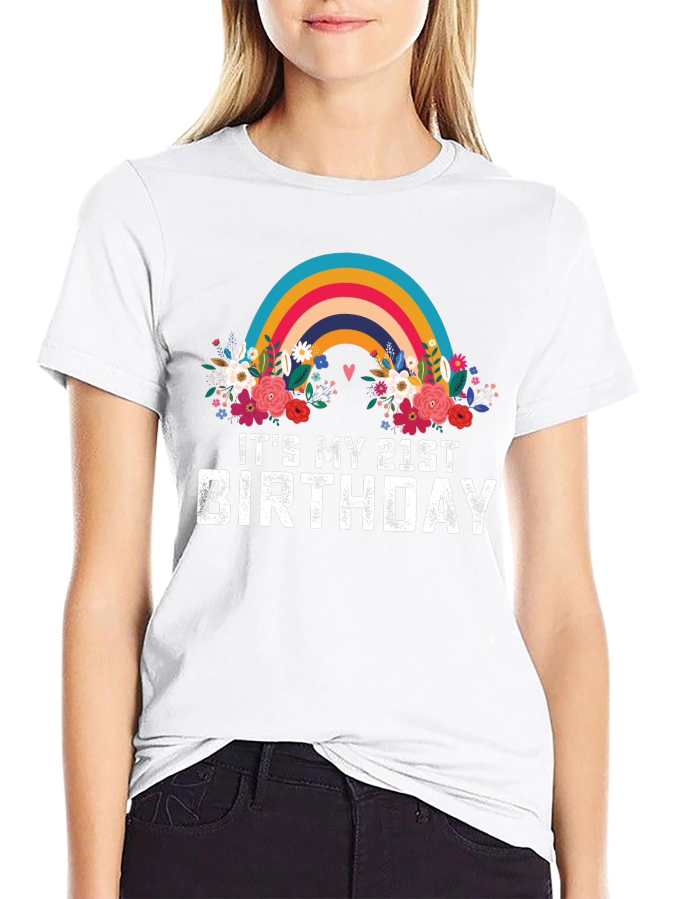 Its My 21st Birthday Rainbow Floral T-Shirt