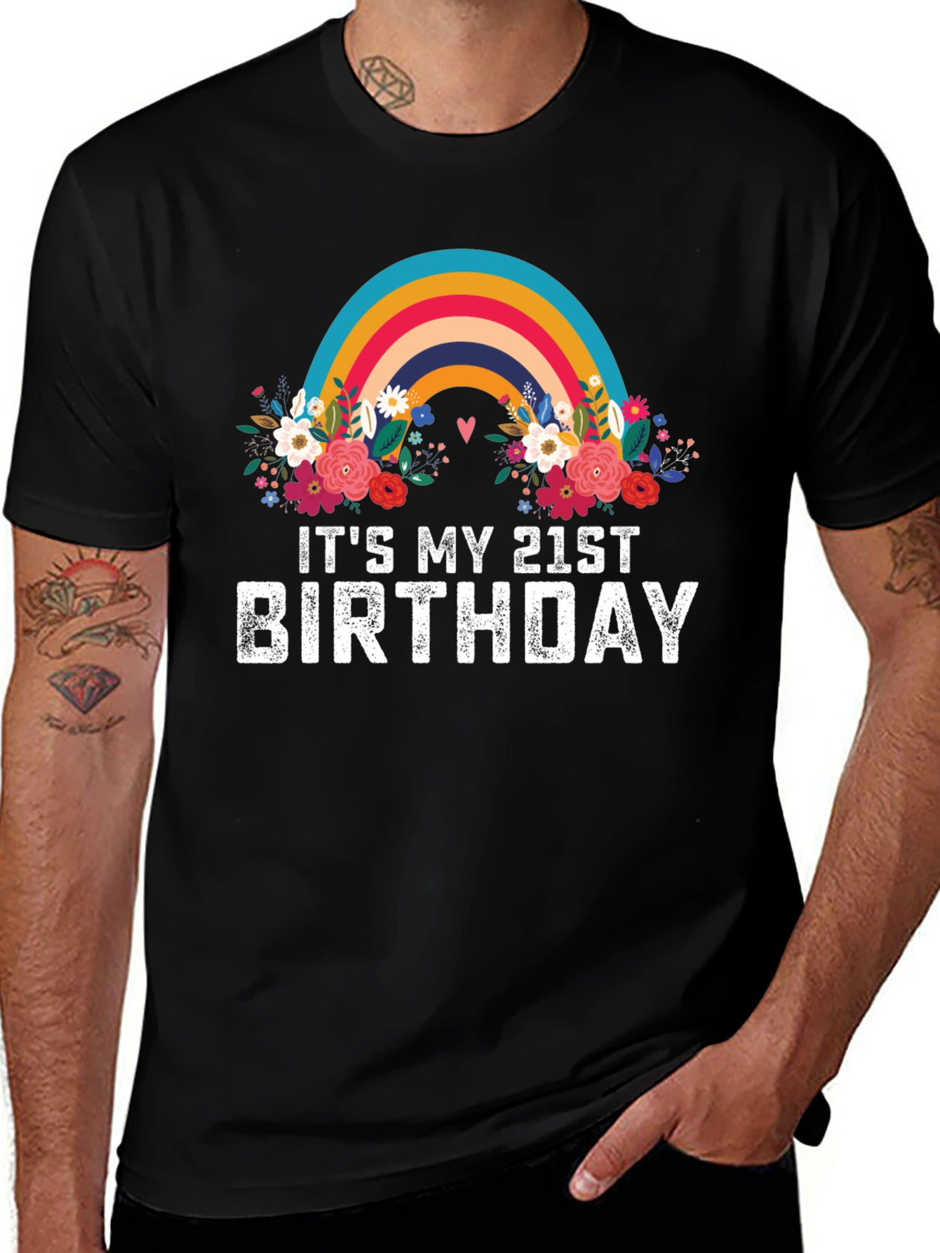 Its My 21st Birthday Rainbow Floral T-Shirt