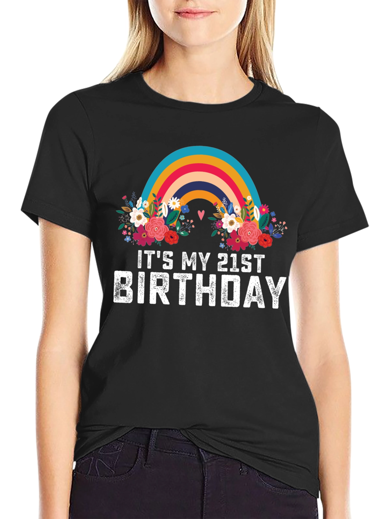 Its My 21st Birthday Rainbow Floral T-Shirt