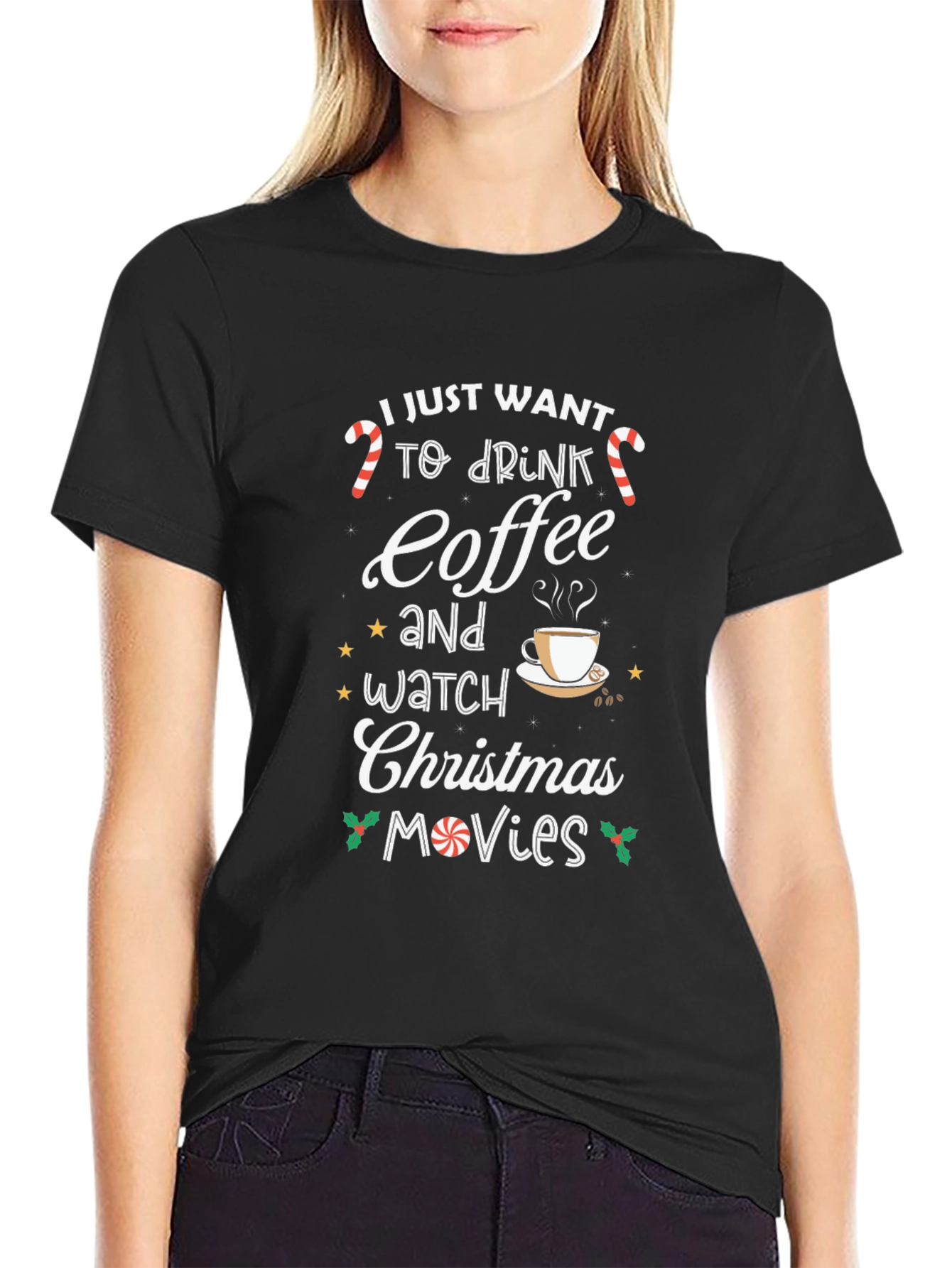 Christmas Coffee Movies T-Shirt Holiday Tee