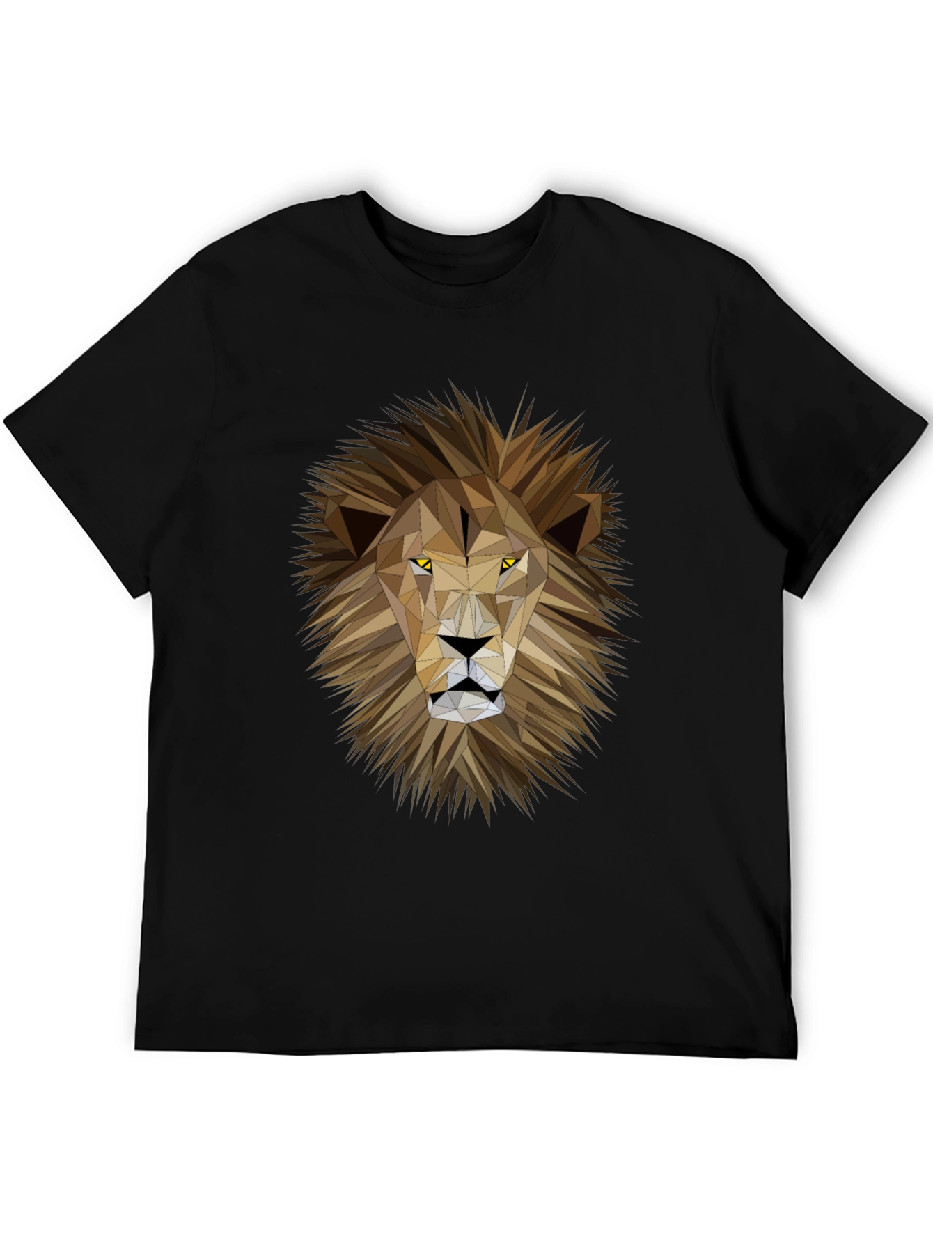 Geometric Lion Graphic Print Black T-Shirt