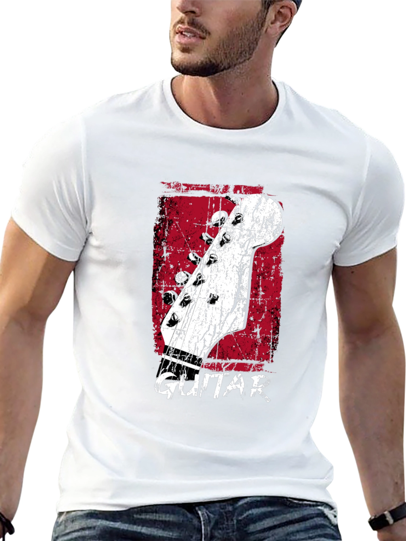 Retro Guitar Headstock Graphic T-Shirt - Black
