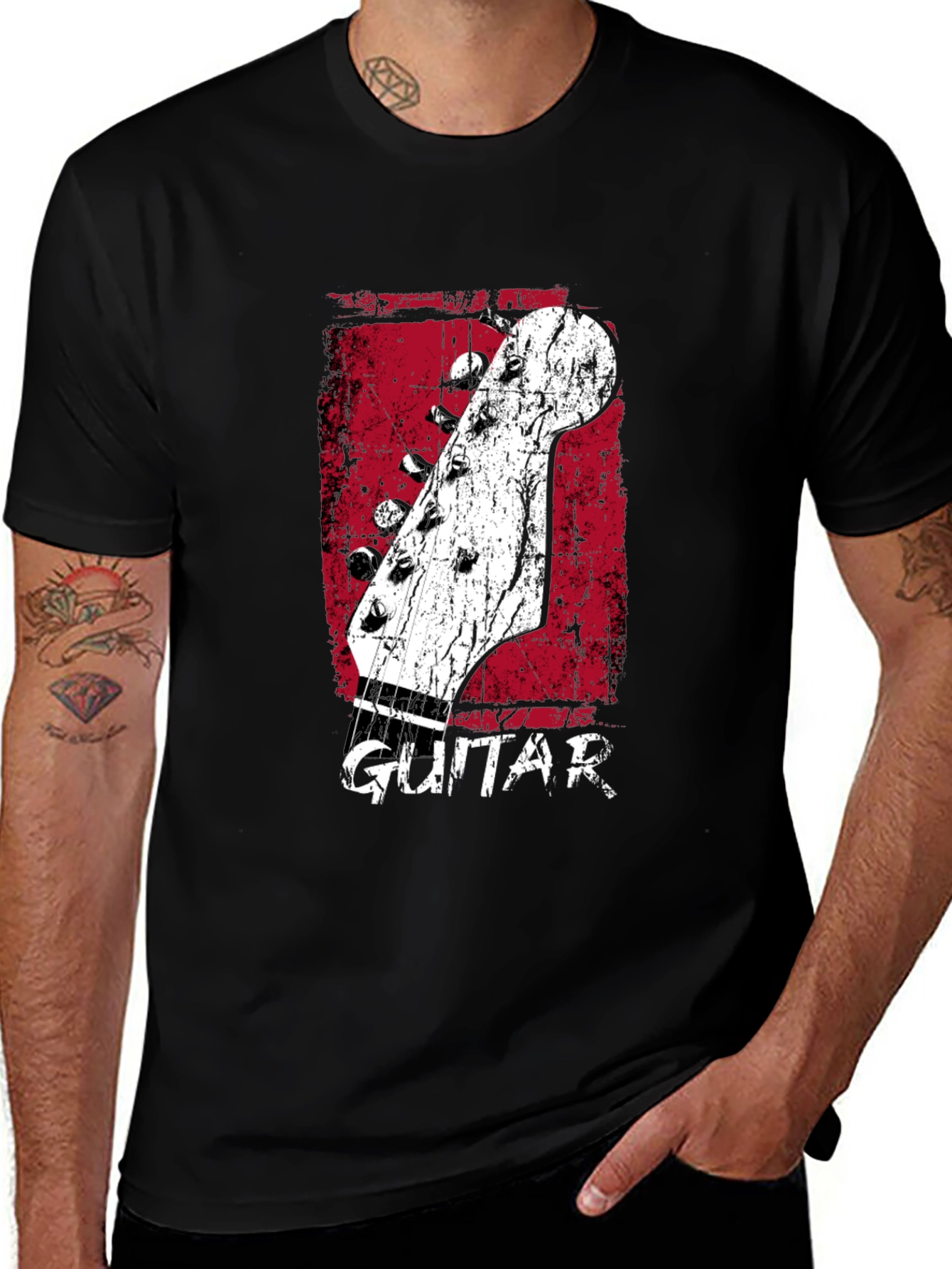 Retro Guitar Headstock Graphic T-Shirt - Black