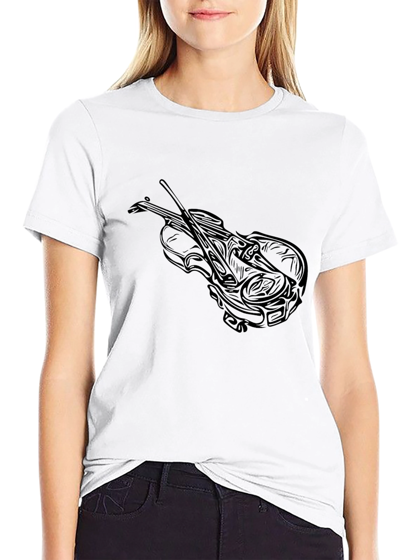 Violin Graphic Tee - Stylish Black T-Shirt