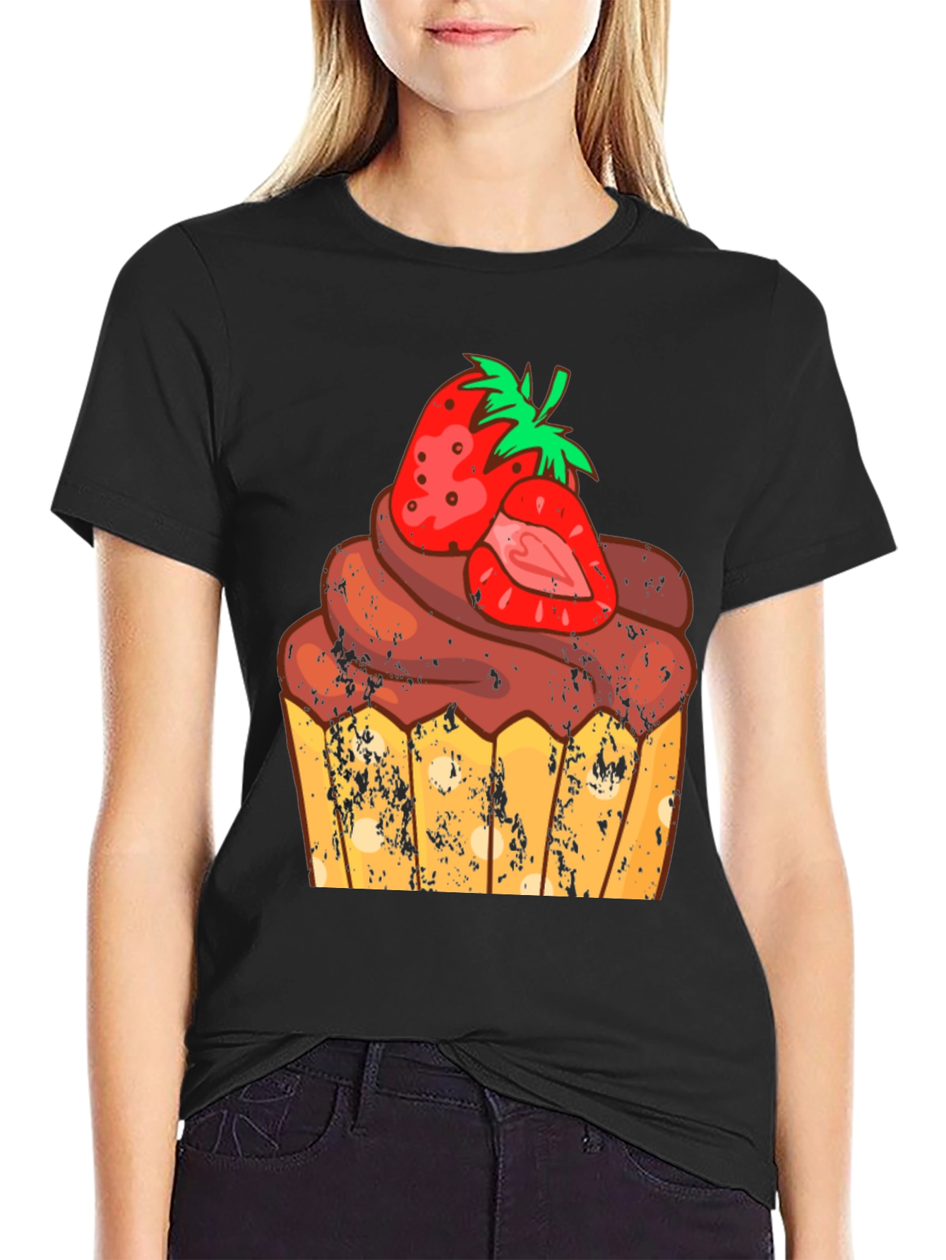 Strawberry Cupcake Graphic Tee - Fun Dessert Shirt