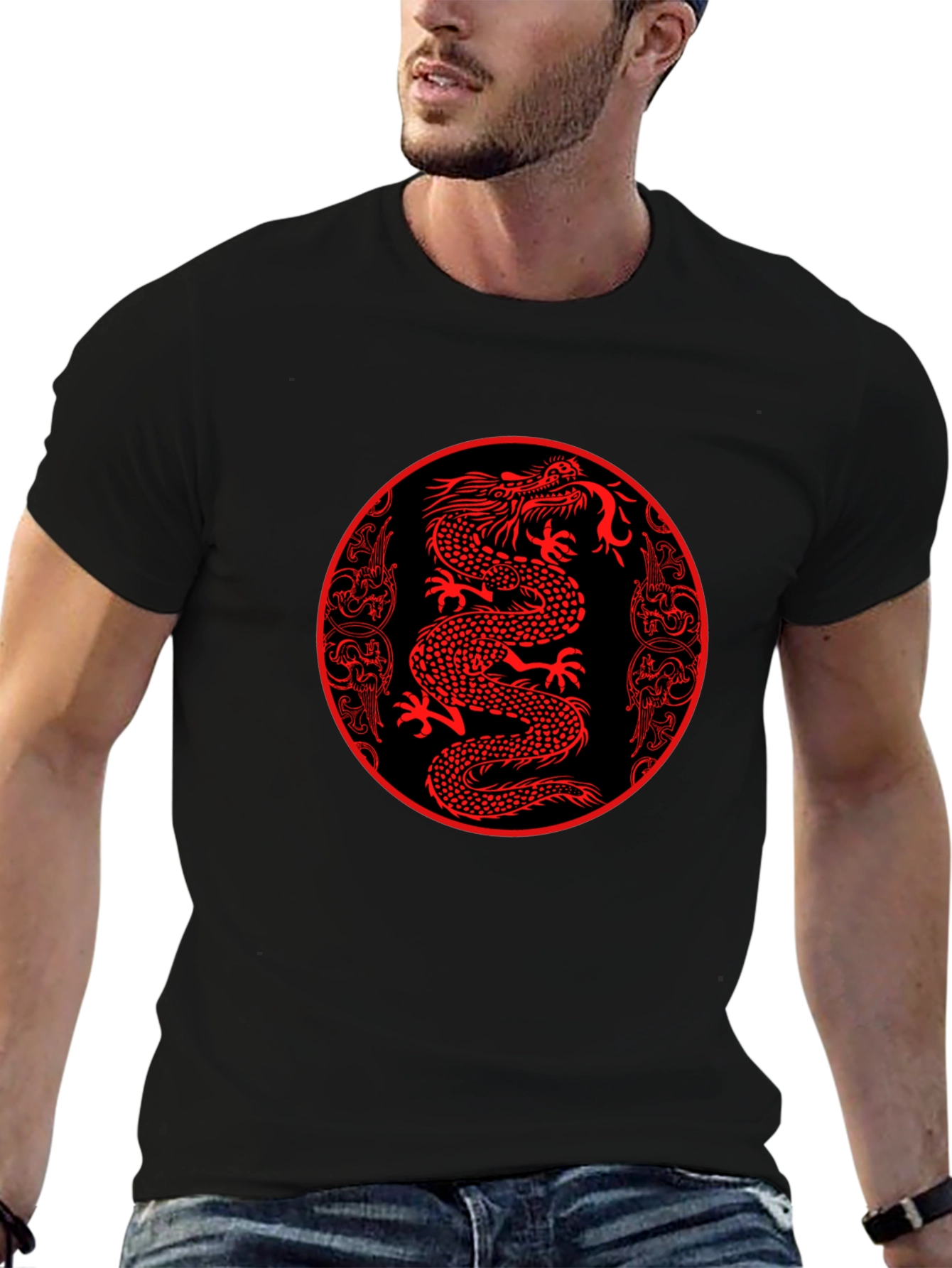 Red Dragon Circle Graphic Black Tee