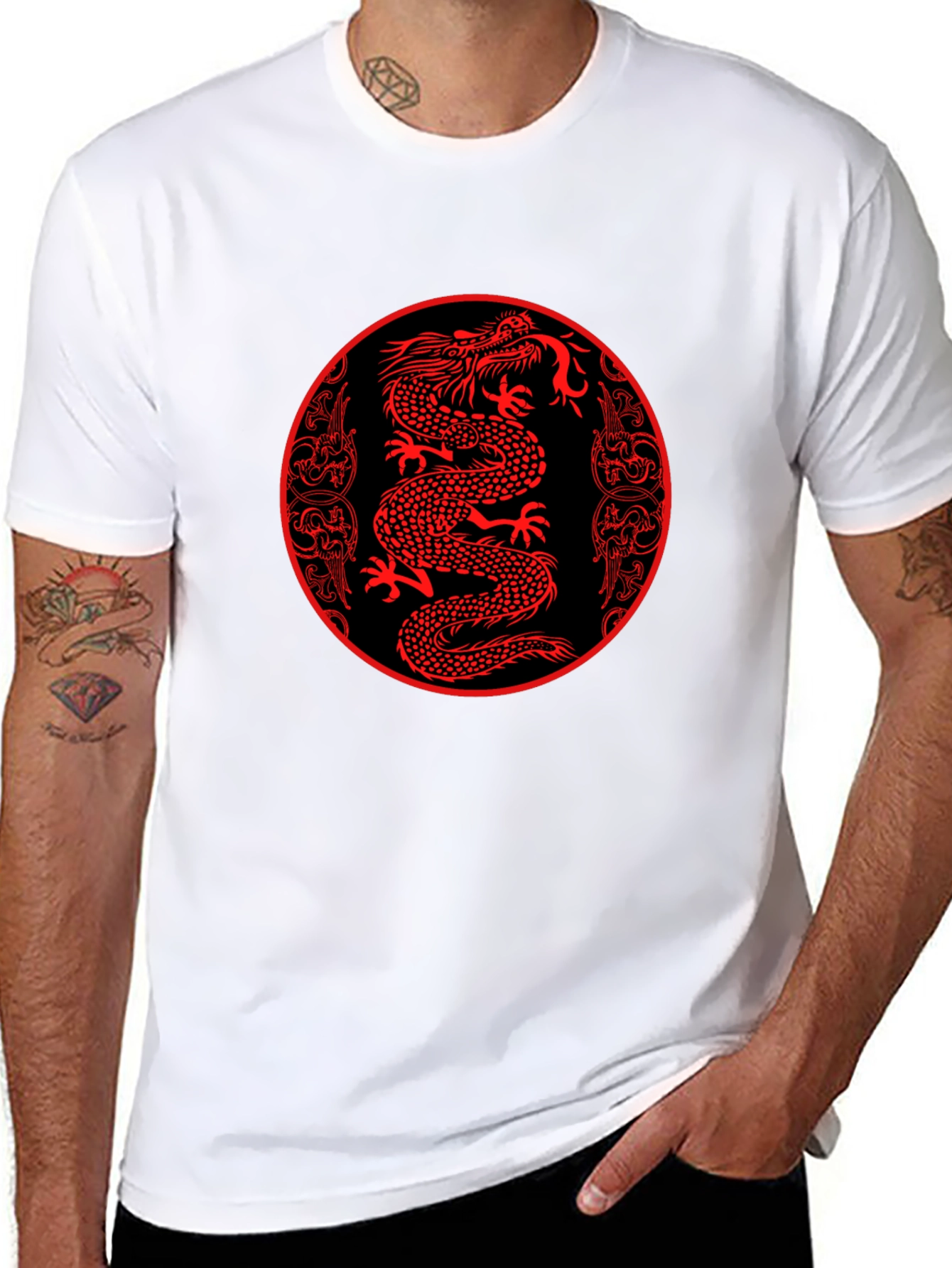 Red Dragon Circle Graphic Black Tee