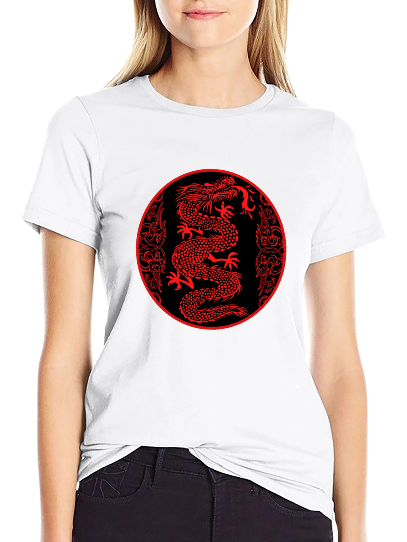 Red Dragon Circle Graphic Black Tee