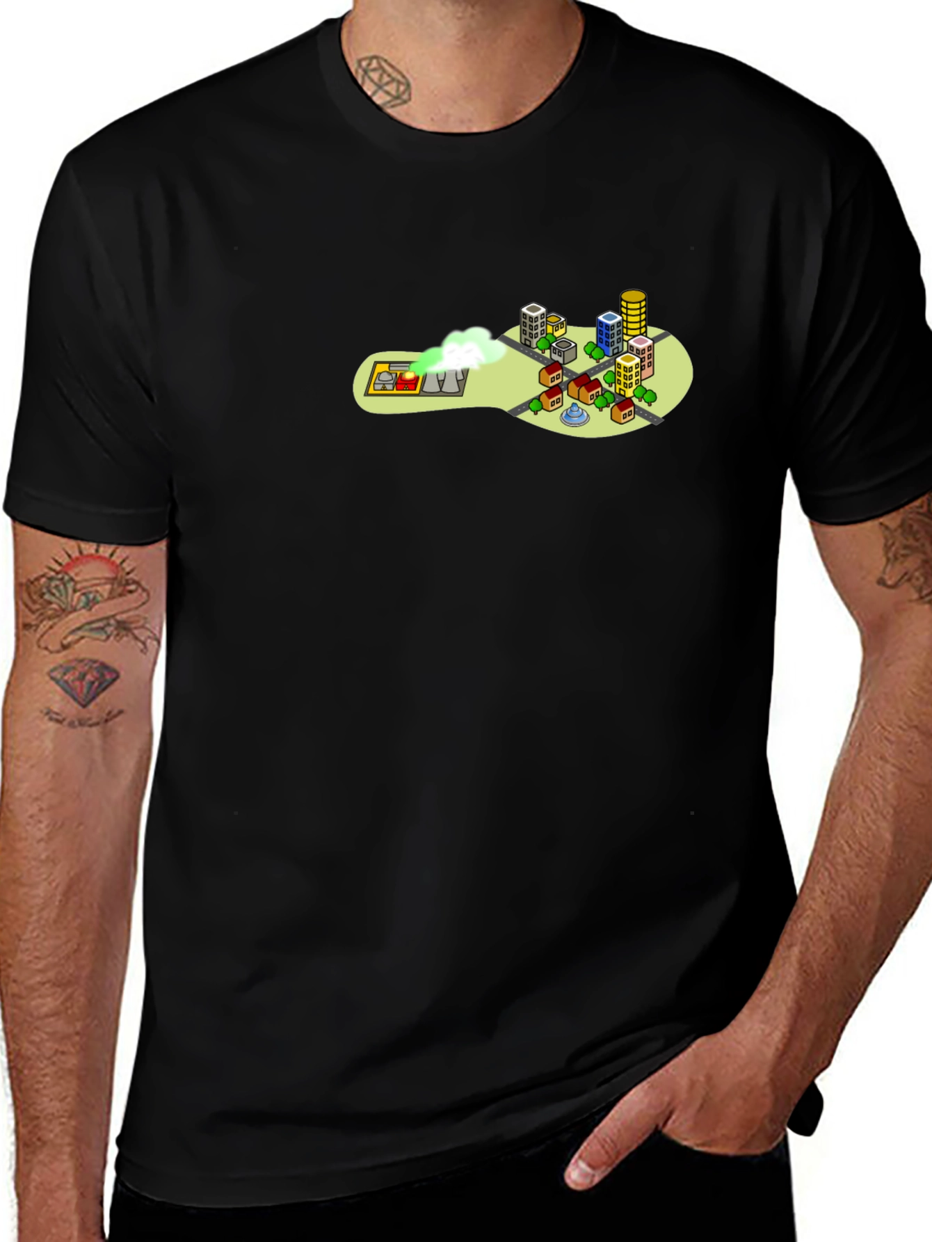 Cartoon Cityscape Tee - Quirky Graphic T-Shirt